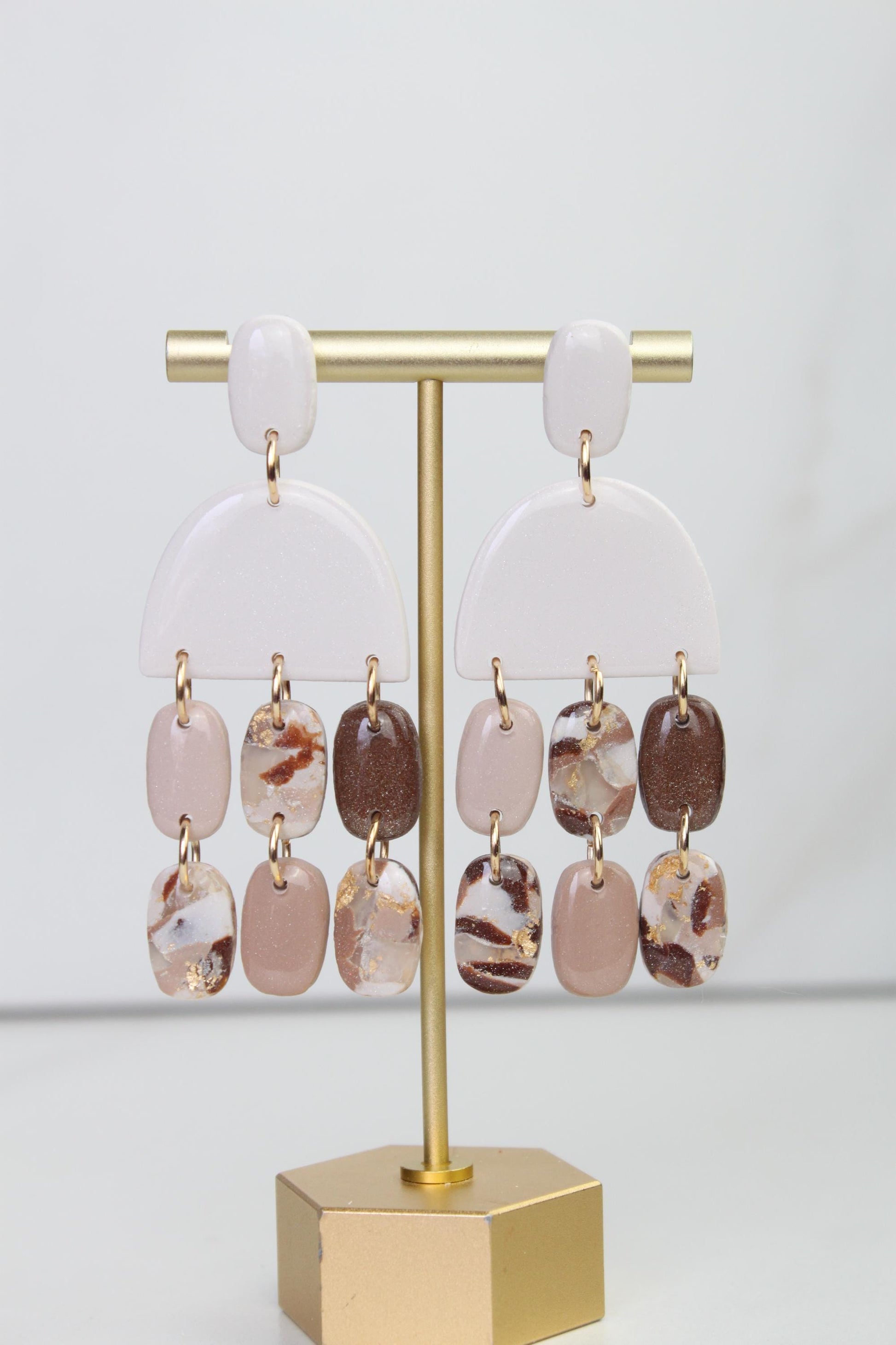 Neutral Marble Clay Earrings | Boho Clay Earrings | Lightweight Statement Earrings | Polymer Clay Dangle Earrings