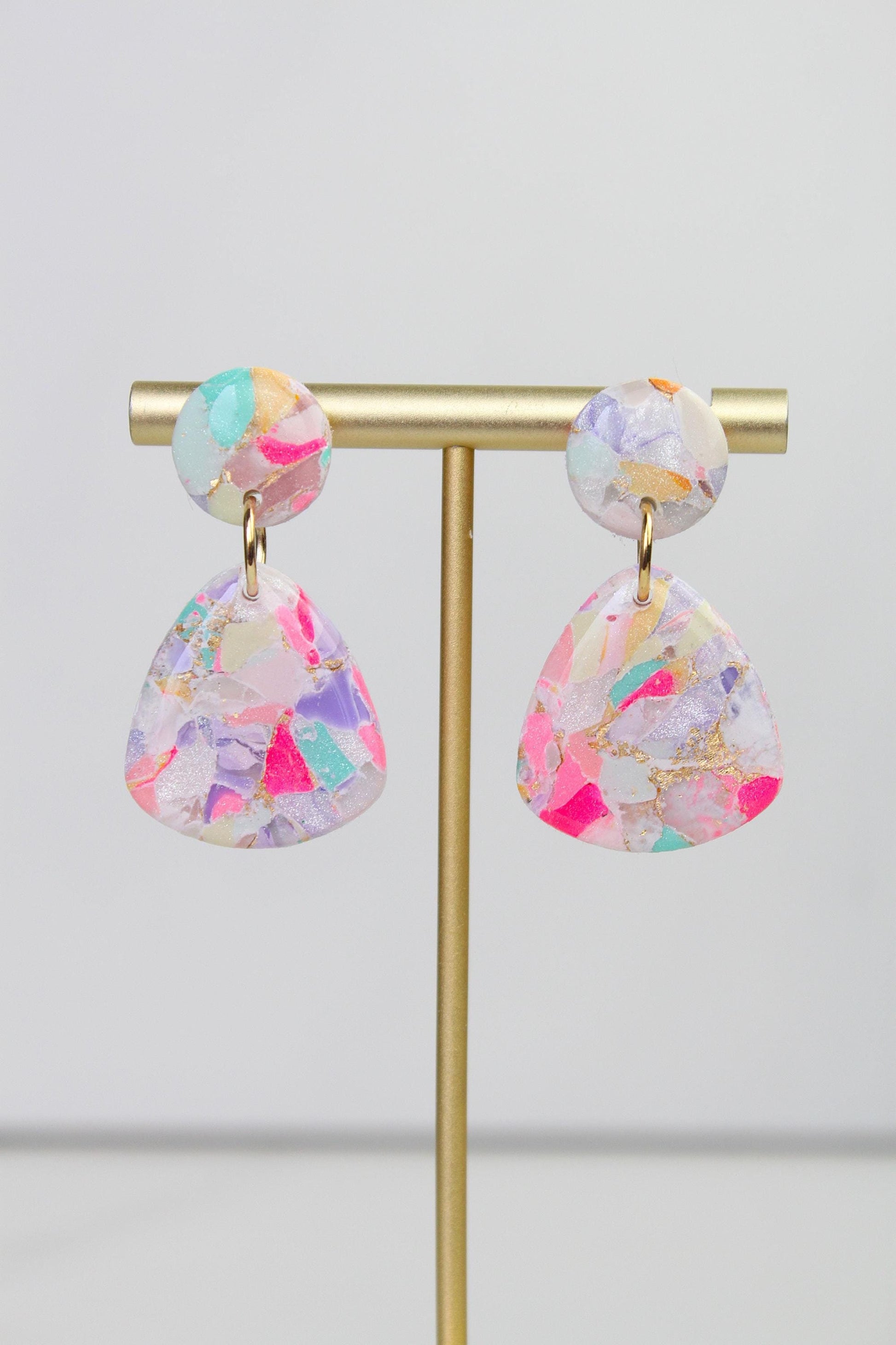 Colorful Marble Dangle Earrings, Colorful Marble Clay Earrings, Polymer Clay Dangle Earrings, Clay Earrings