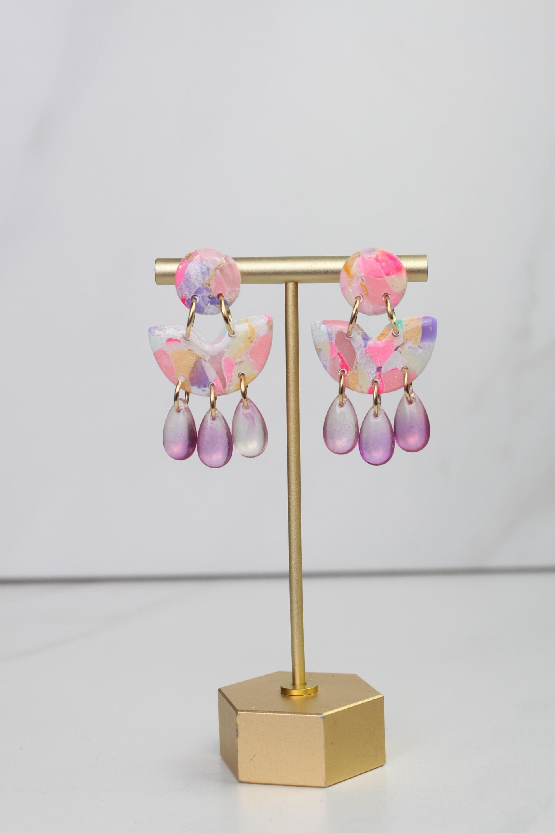 Colorful Marble Dangle Earrings, Colorful Marble Clay Earrings, Polymer Clay Dangle Earrings, Clay Earrings