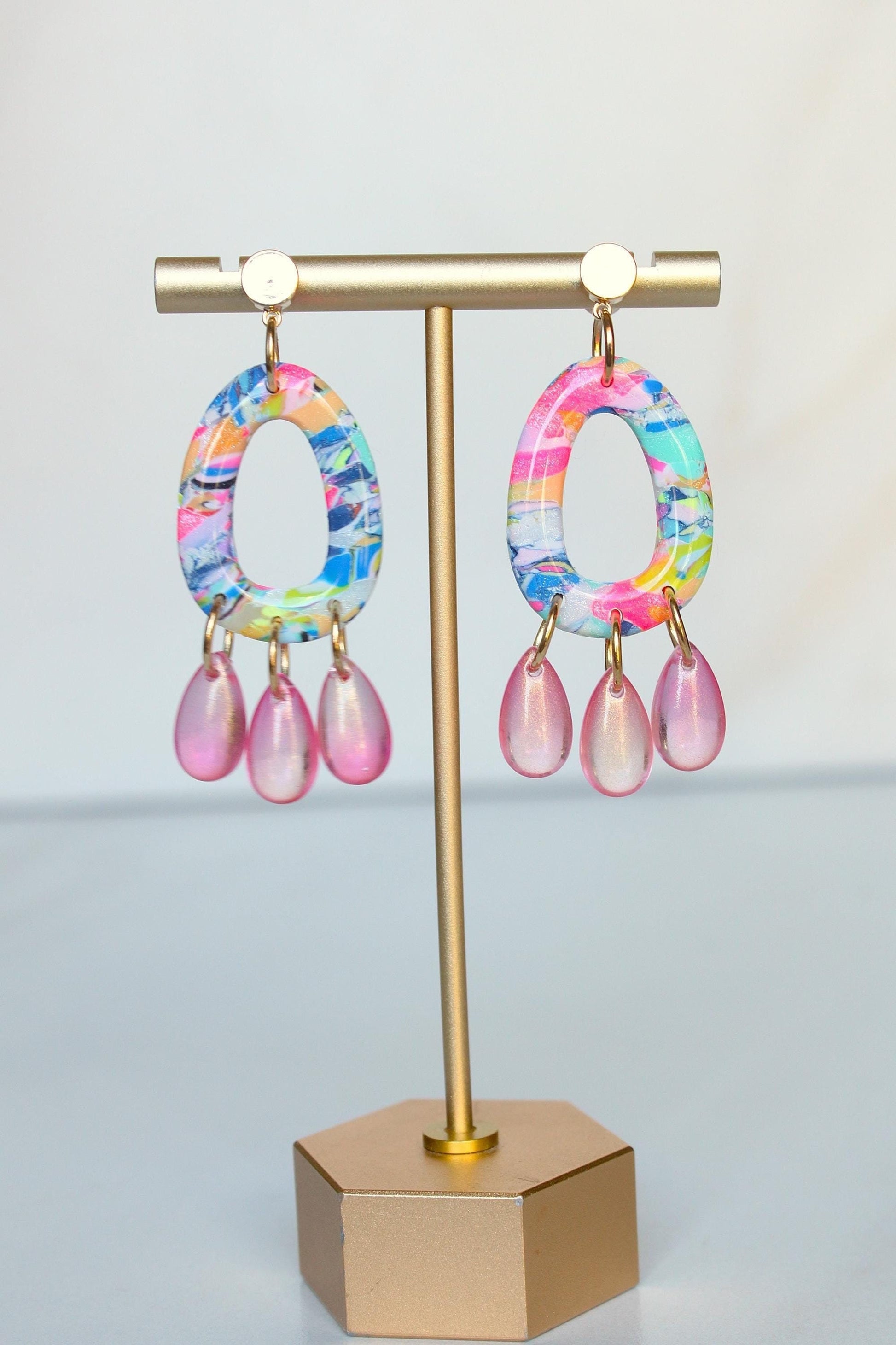 Clay Dangle Earrings - Geometric Modern Design, Handmade Lightweight Hypoallergenic Polymer Jewelry, Statement Accessory Multiple Colors