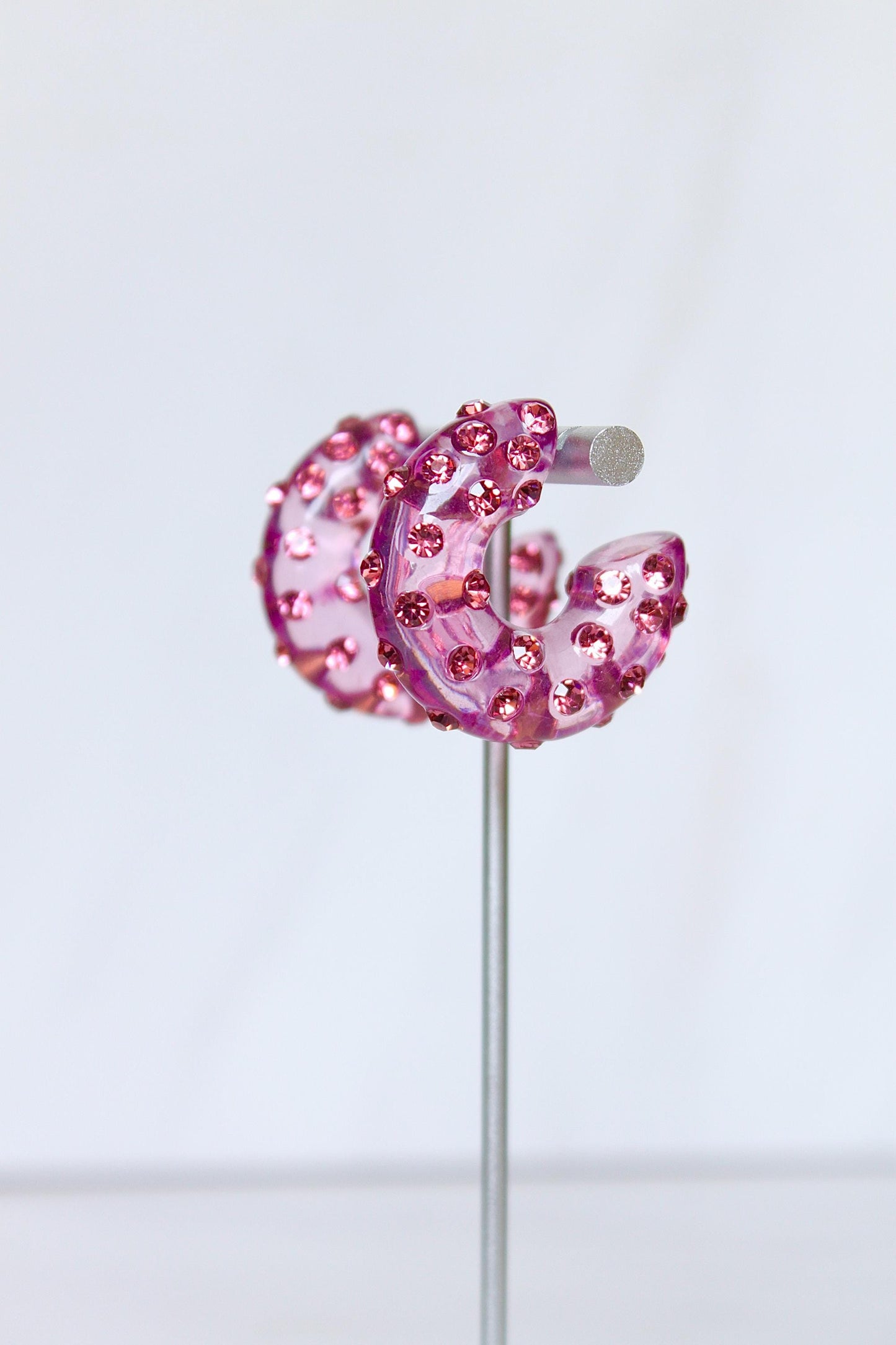 Pink Resin Rhinestone Hoop Earrings, Women Resin Hoops, Women Rhinestone Hoop Earrings