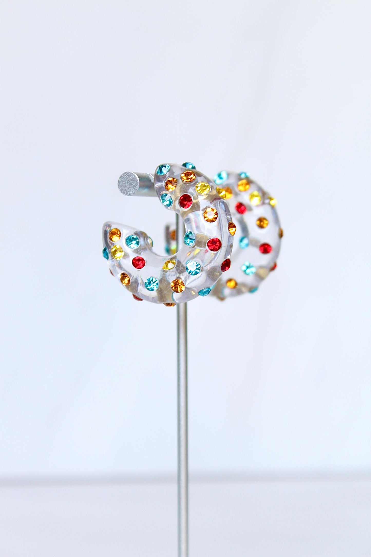 Multicolor Resin Rhinestone Hoop Earrings, Women Resin Hoops, Women Rhinestone Hoop Earrings