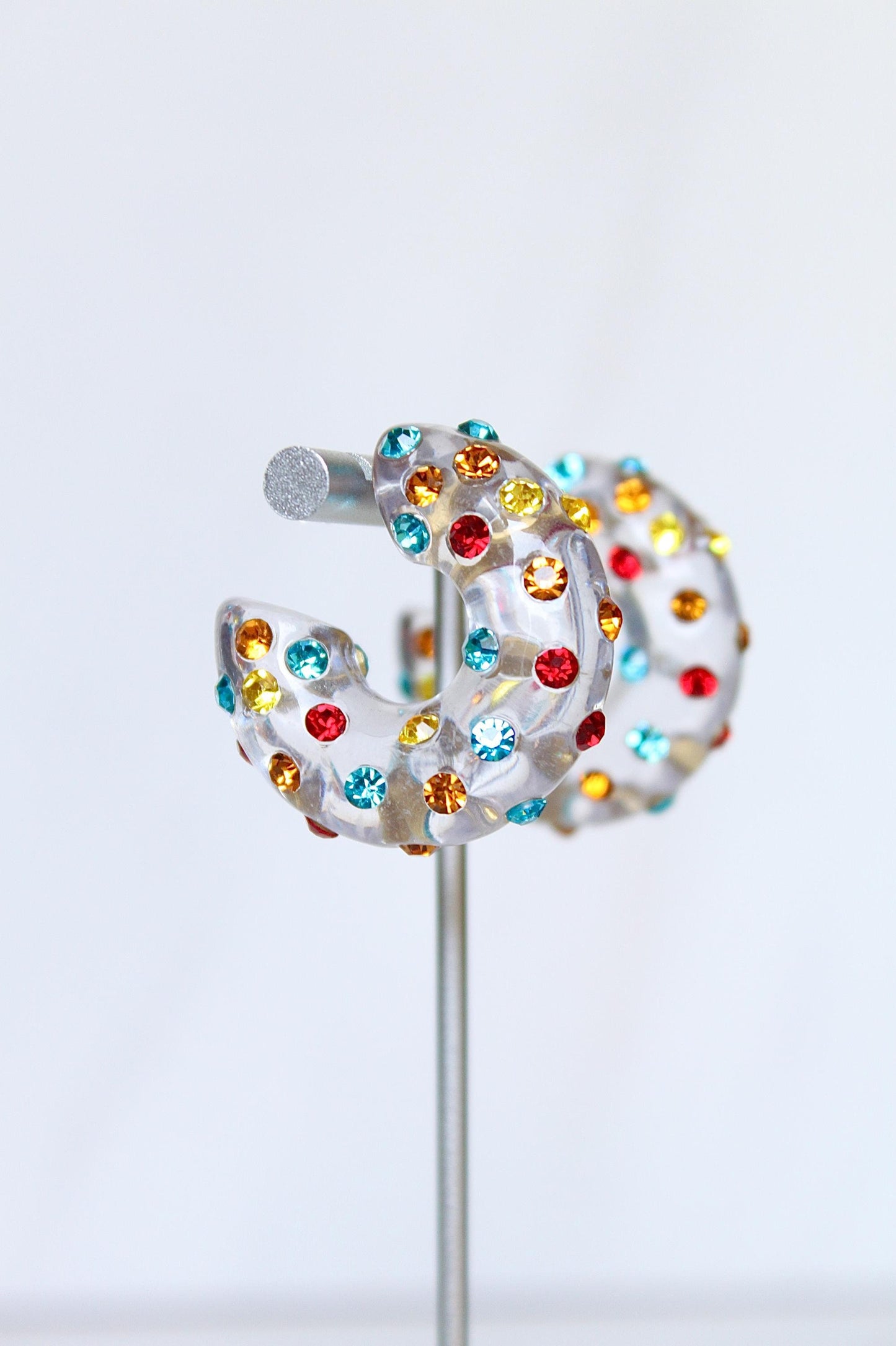 Multicolor Resin Rhinestone Hoop Earrings, Women Resin Hoops, Women Rhinestone Hoop Earrings