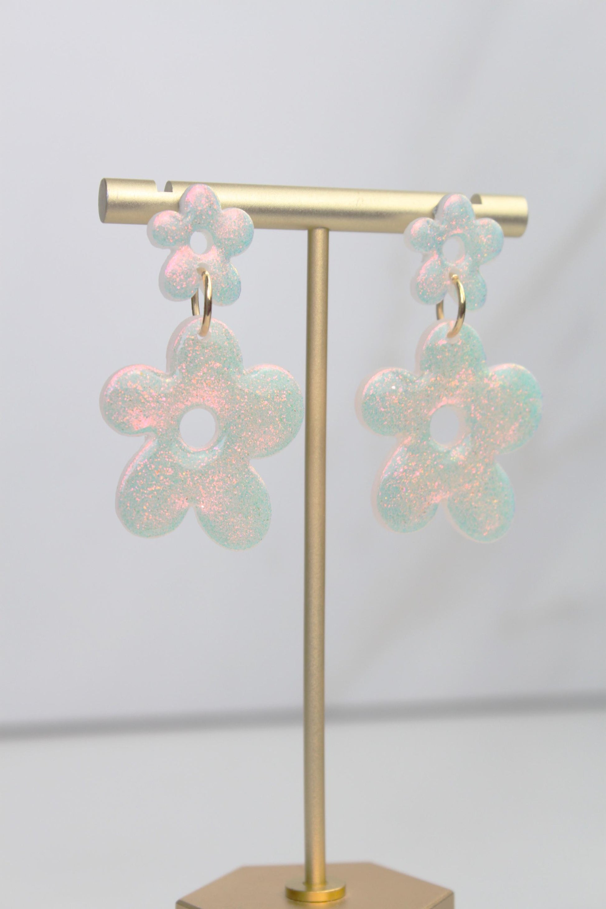 Iridescent Flower Clay Earrings | Polymer Clay earrings | Iridescent Earrings | Clay Earrings | Flower Clay earrings