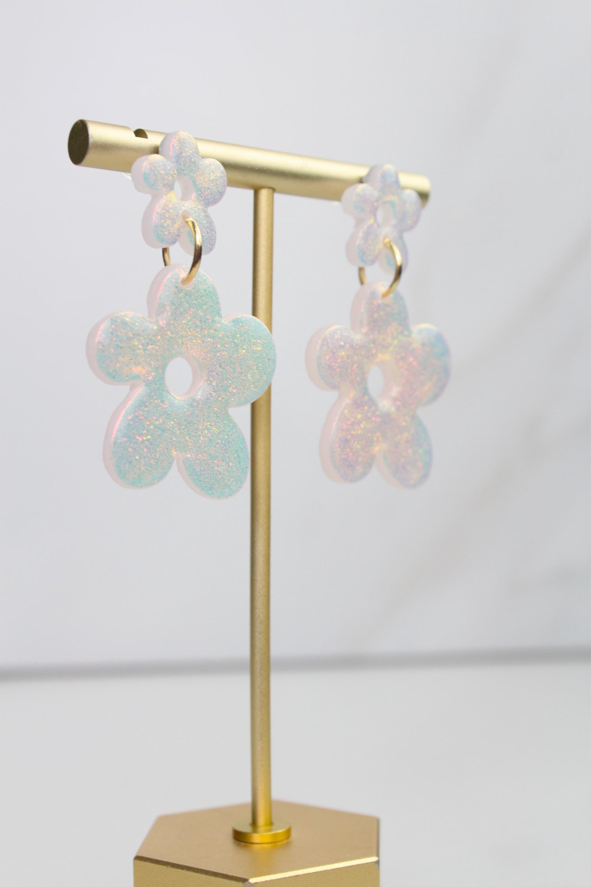 Iridescent Flower Clay Earrings | Polymer Clay earrings | Iridescent Earrings | Clay Earrings | Flower Clay earrings