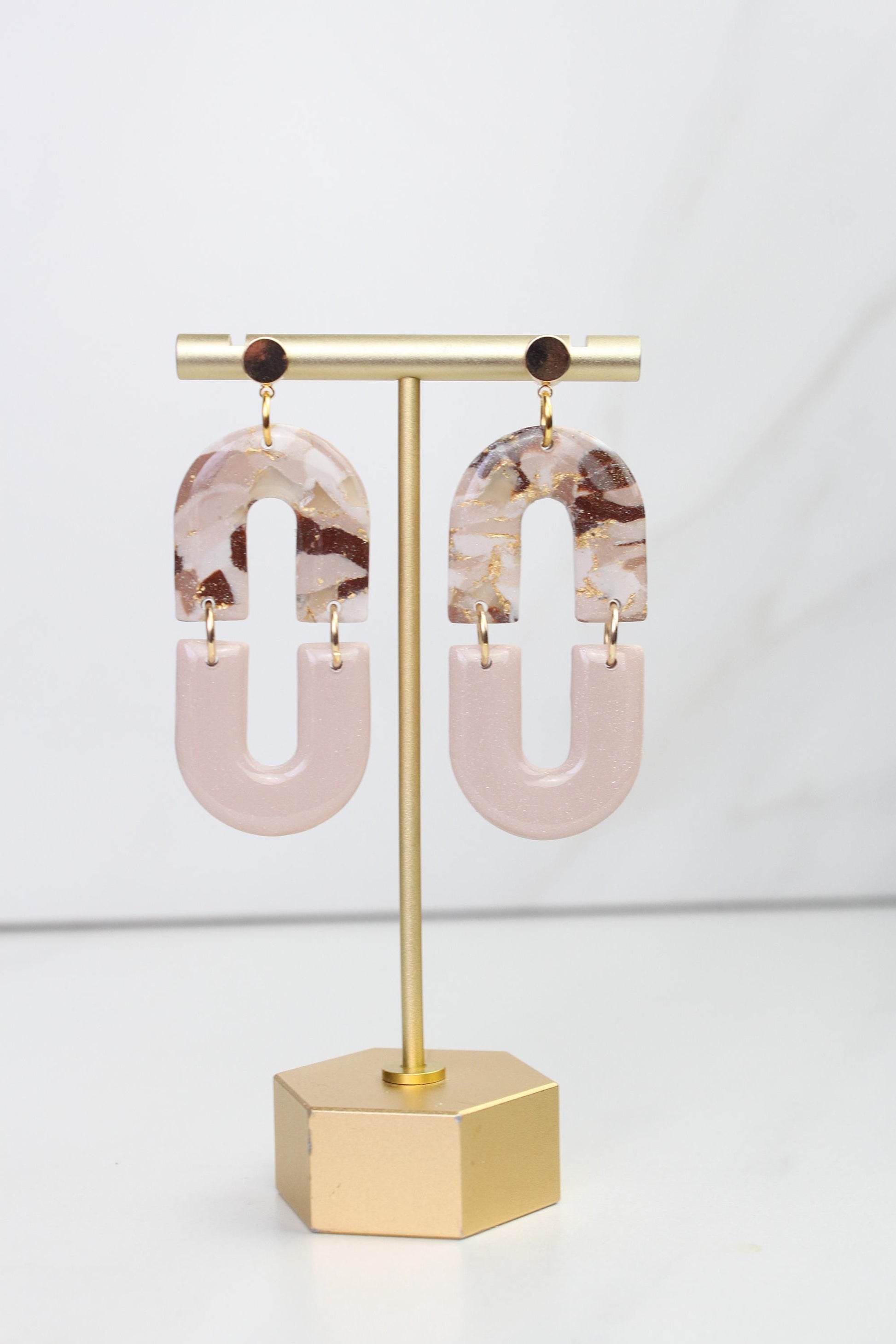 Neutral Marble Clay Earrings | Boho Clay Earrings | Lightweight Statement Earrings | Polymer Clay Dangle Earrings