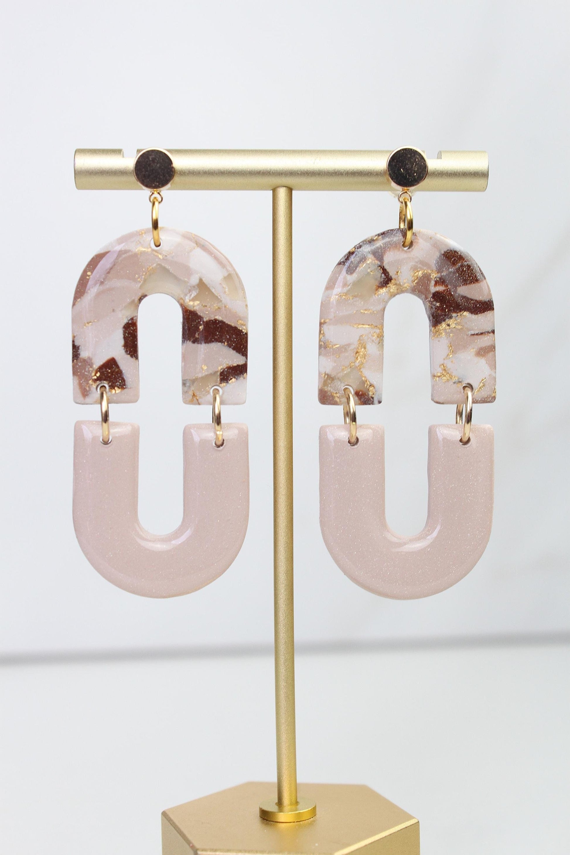 Neutral Marble Clay Earrings | Boho Clay Earrings | Lightweight Statement Earrings | Polymer Clay Dangle Earrings