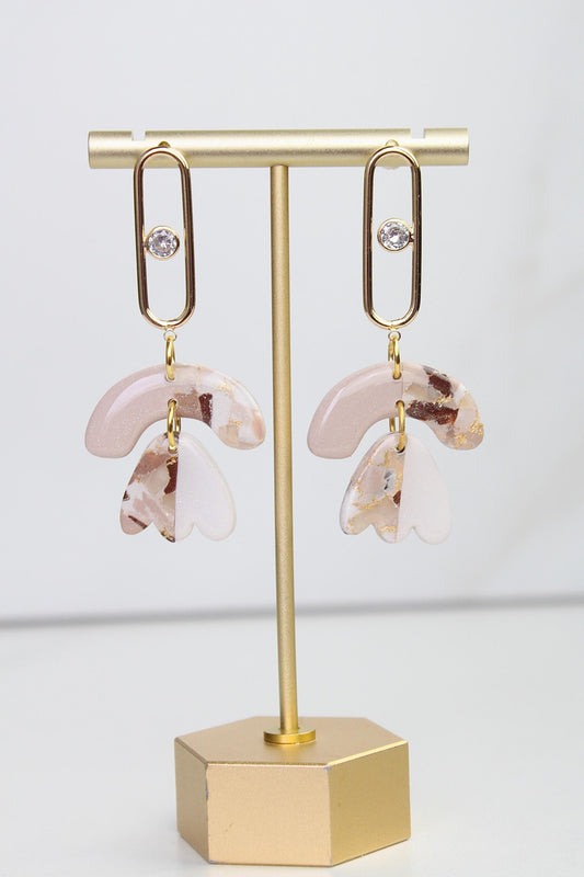 Neutral Marble Clay Earrings | Boho Clay Earrings | Lightweight Statement Earrings | Polymer Clay Dangle Earrings