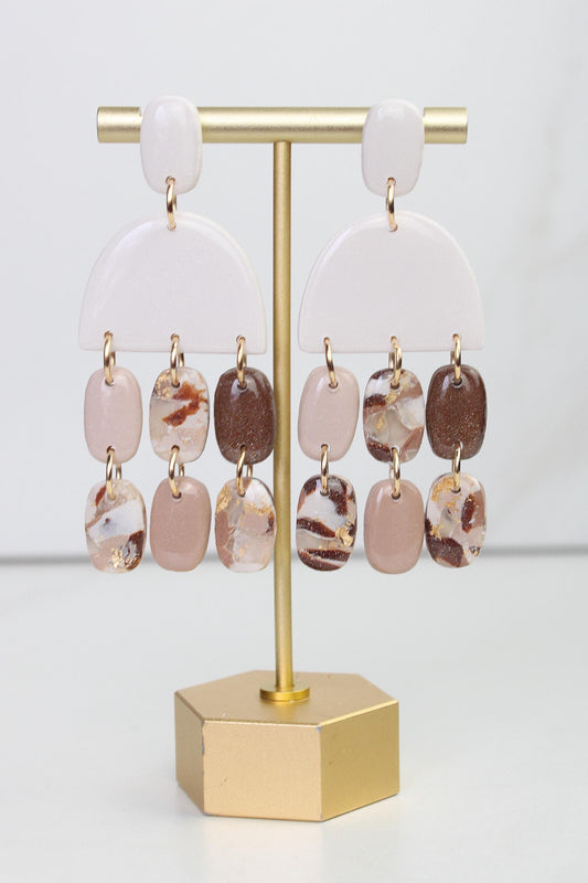 Neutral Marble Clay Earrings | Boho Clay Earrings | Lightweight Statement Earrings | Polymer Clay Dangle Earrings