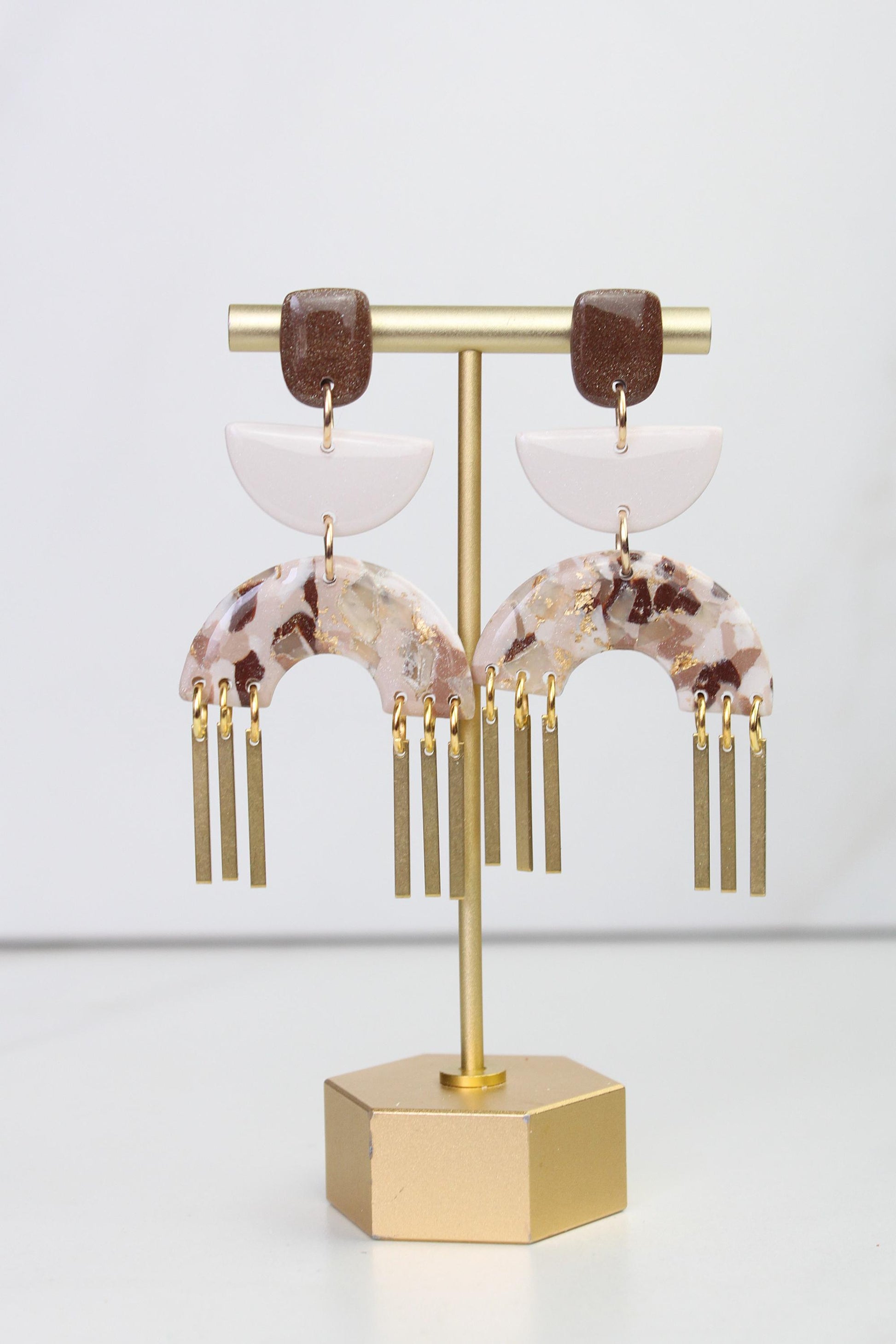 Neutral Marble Clay Earrings | Boho Clay Earrings | Lightweight Statement Earrings | Polymer Clay Dangle Earrings