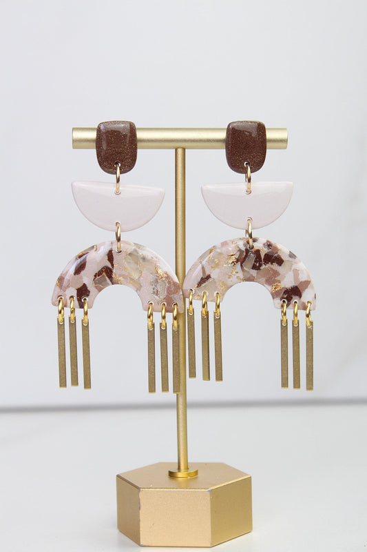 Neutral Marble Clay Earrings | Boho Clay Earrings | Lightweight Statement Earrings | Polymer Clay Dangle Earrings