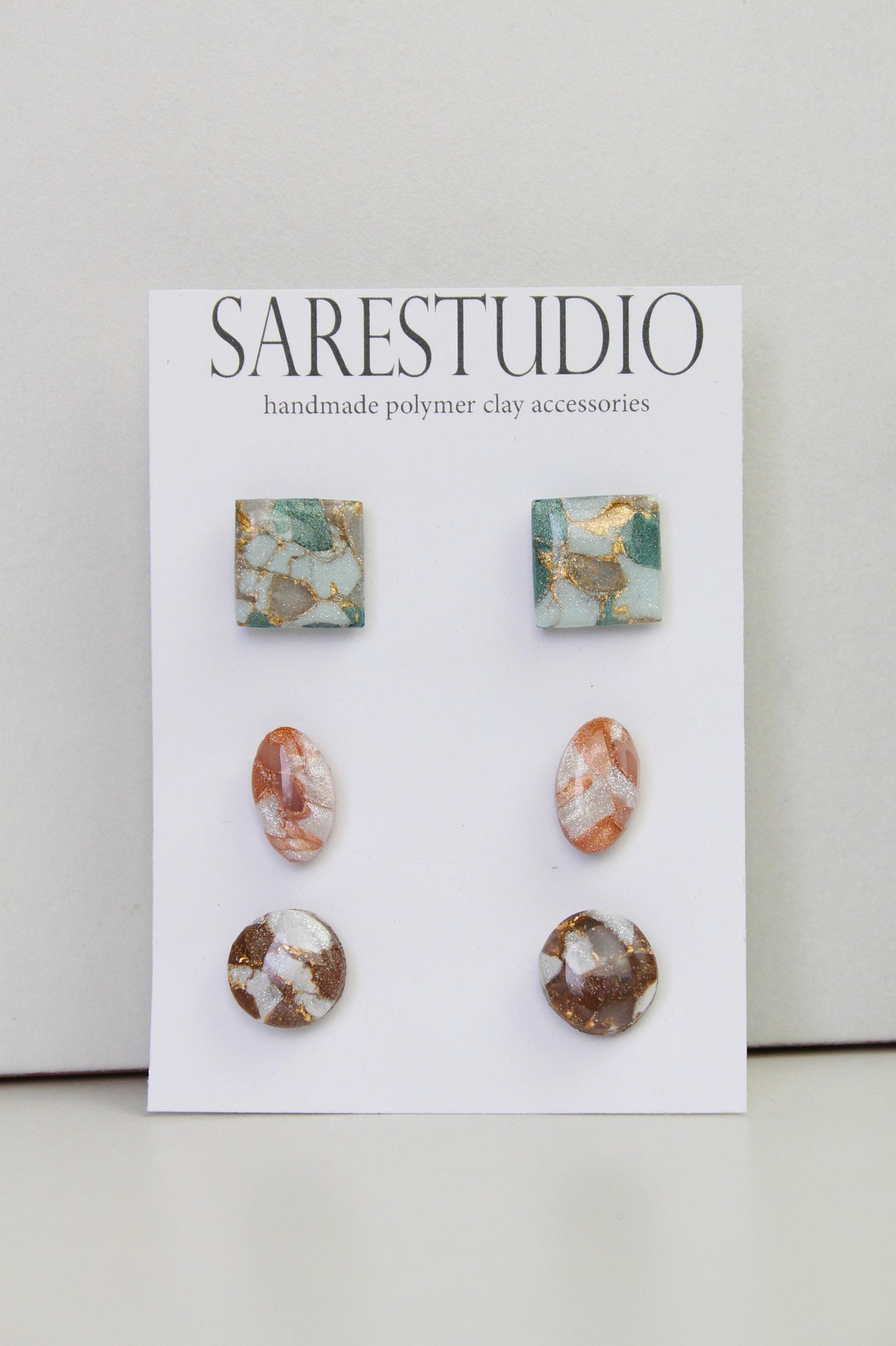 Stud Polymer Clay Earring Set of 3 - Clay Stud Pack - Gift for her - Christmas Gift - Neutral Earring Set - Marble Stud Earrings