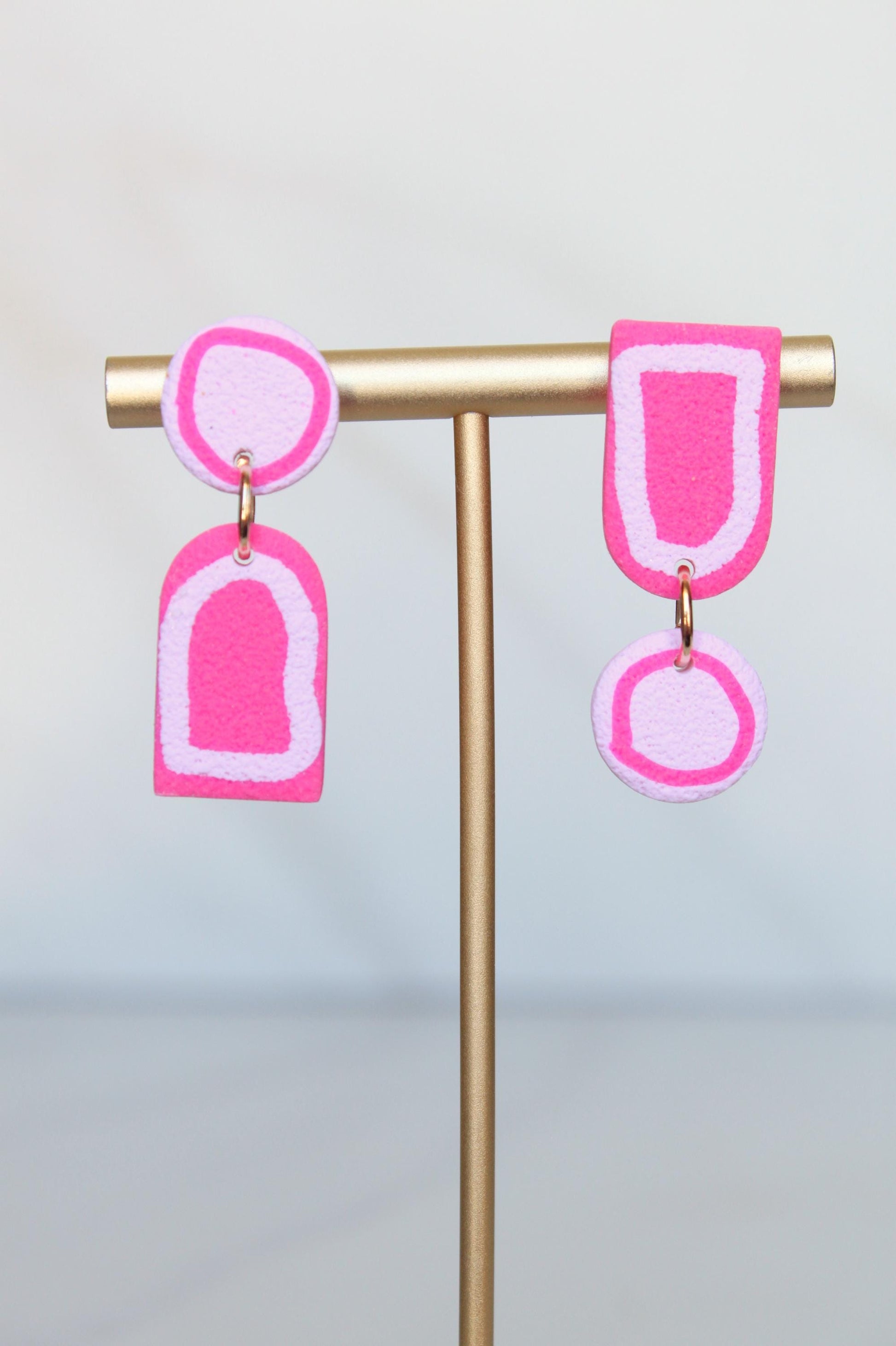 Clay Dangle Earrings - Geometric Modern Design, Handmade Lightweight Hypoallergenic Polymer Jewelry, Statement Accessory Multiple Colors