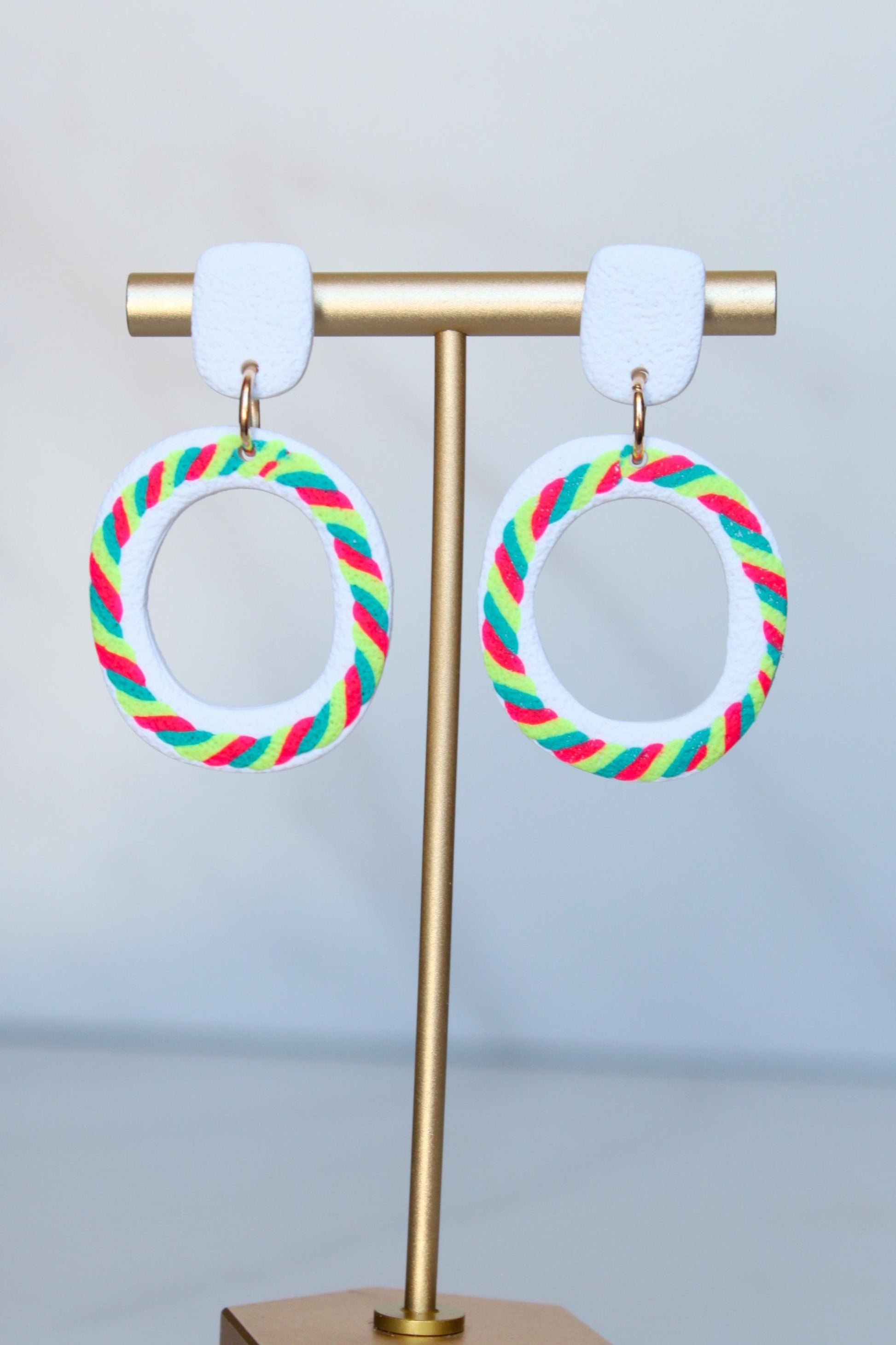 Clay Dangle Earrings - Geometric Modern Design, Handmade Lightweight Hypoallergenic Polymer Jewelry, Statement Accessory Multiple Colors