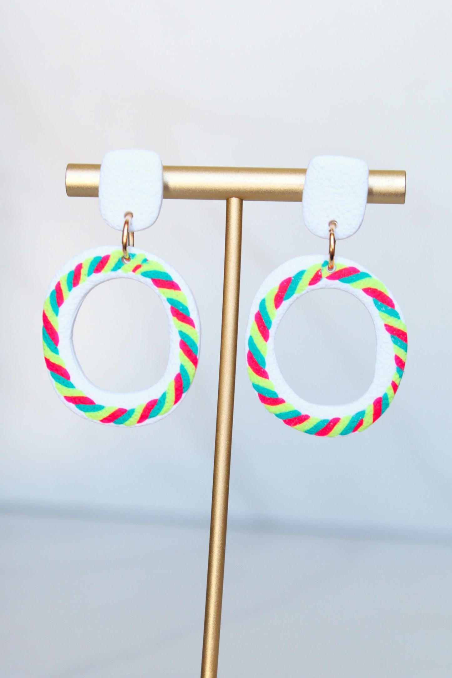 Clay Dangle Earrings - Geometric Modern Design, Handmade Lightweight Hypoallergenic Polymer Jewelry, Statement Accessory Multiple Colors