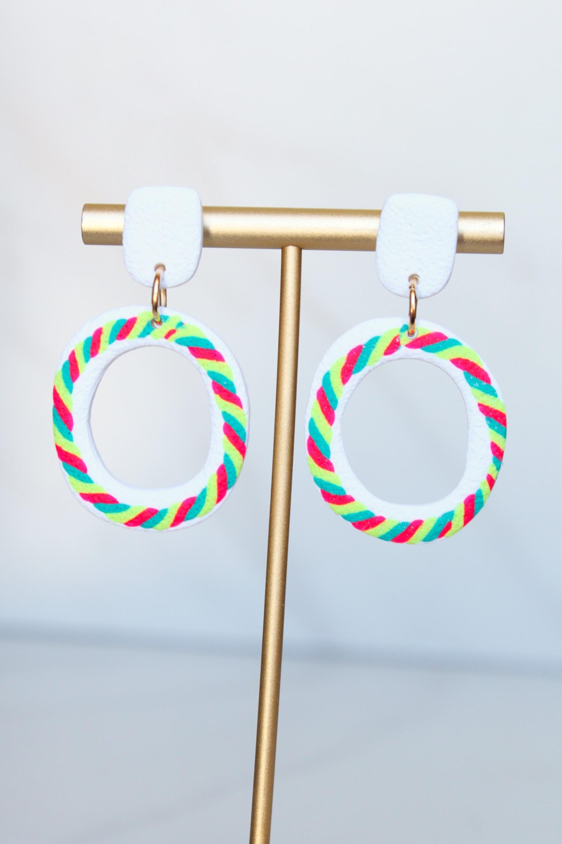 Clay Dangle Earrings - Geometric Modern Design, Handmade Lightweight Hypoallergenic Polymer Jewelry, Statement Accessory Multiple Colors