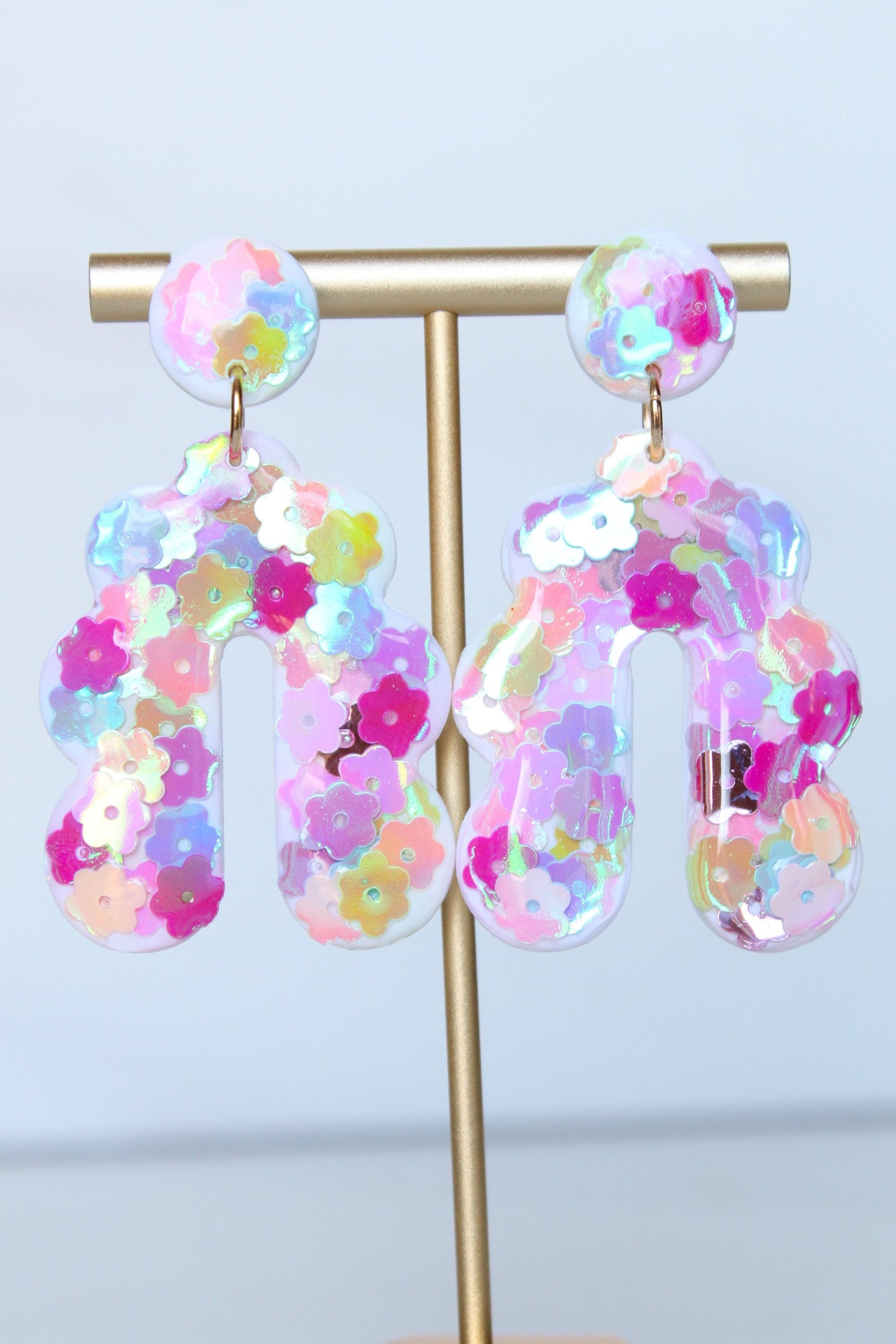 Flower Sequin Earrings | Clay Earrings | Handmade Dangle Earrings | Sequin Earrings | Gift for Her | Gift for Mom | Gift for Friend