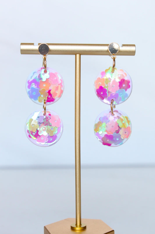 Flower Sequin Earrings | Clay Earrings | Handmade Dangle Earrings | Sequin Earrings | Gift for Her | Gift for Mom | Gift for Friend