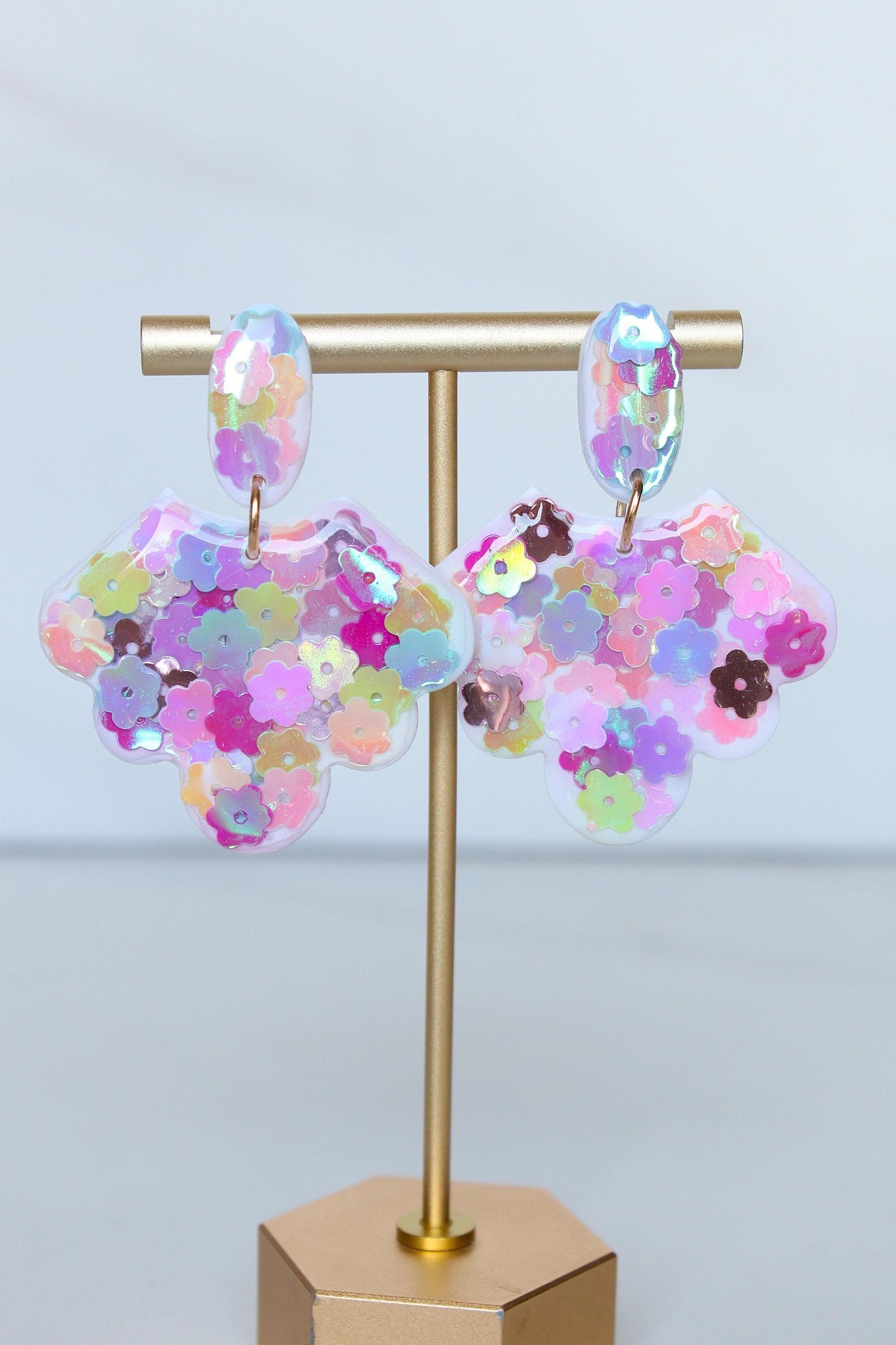 Flower Sequin Earrings | Clay Earrings | Handmade Dangle Earrings | Sequin Earrings | Gift for Her | Gift for Mom | Gift for Friend