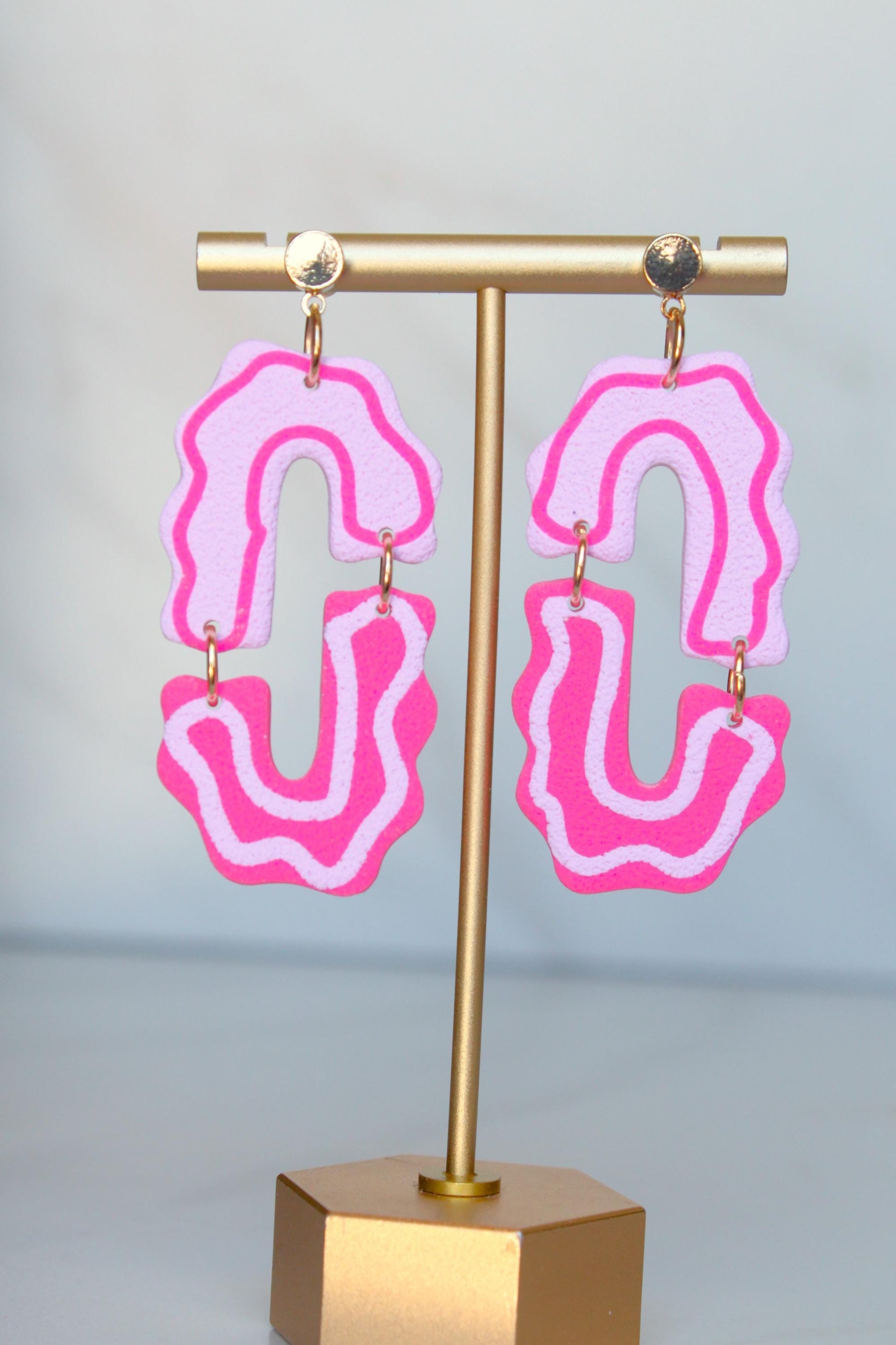 Clay Dangle Earrings - Geometric Modern Design, Handmade Lightweight Hypoallergenic Polymer Jewelry, Statement Accessory Multiple Colors