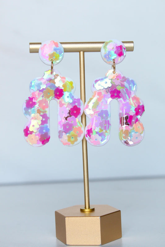 Flower Sequin Earrings | Clay Earrings | Handmade Dangle Earrings | Sequin Earrings | Gift for Her | Gift for Mom | Gift for Friend