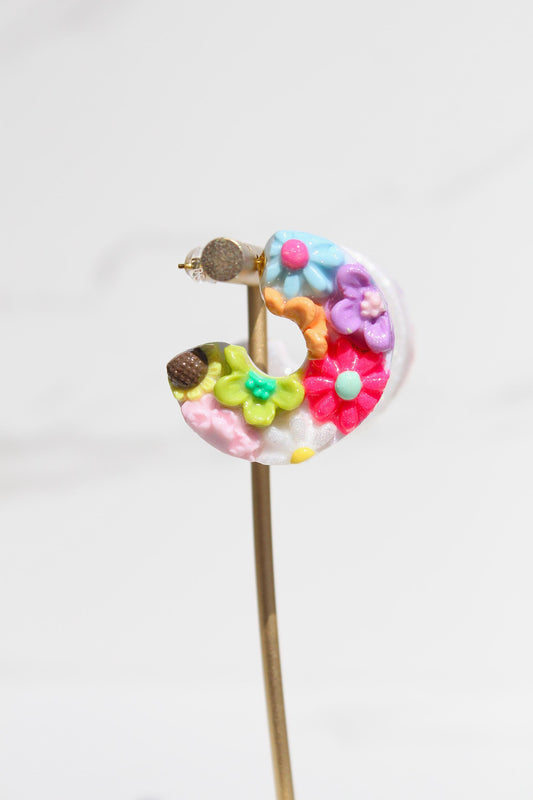 Flower Garden Hoops | Clay Hoops | Flower Hoop Earrings | Gift for Her | Gift for Friend | Gift for Mom | Gift for Daughter