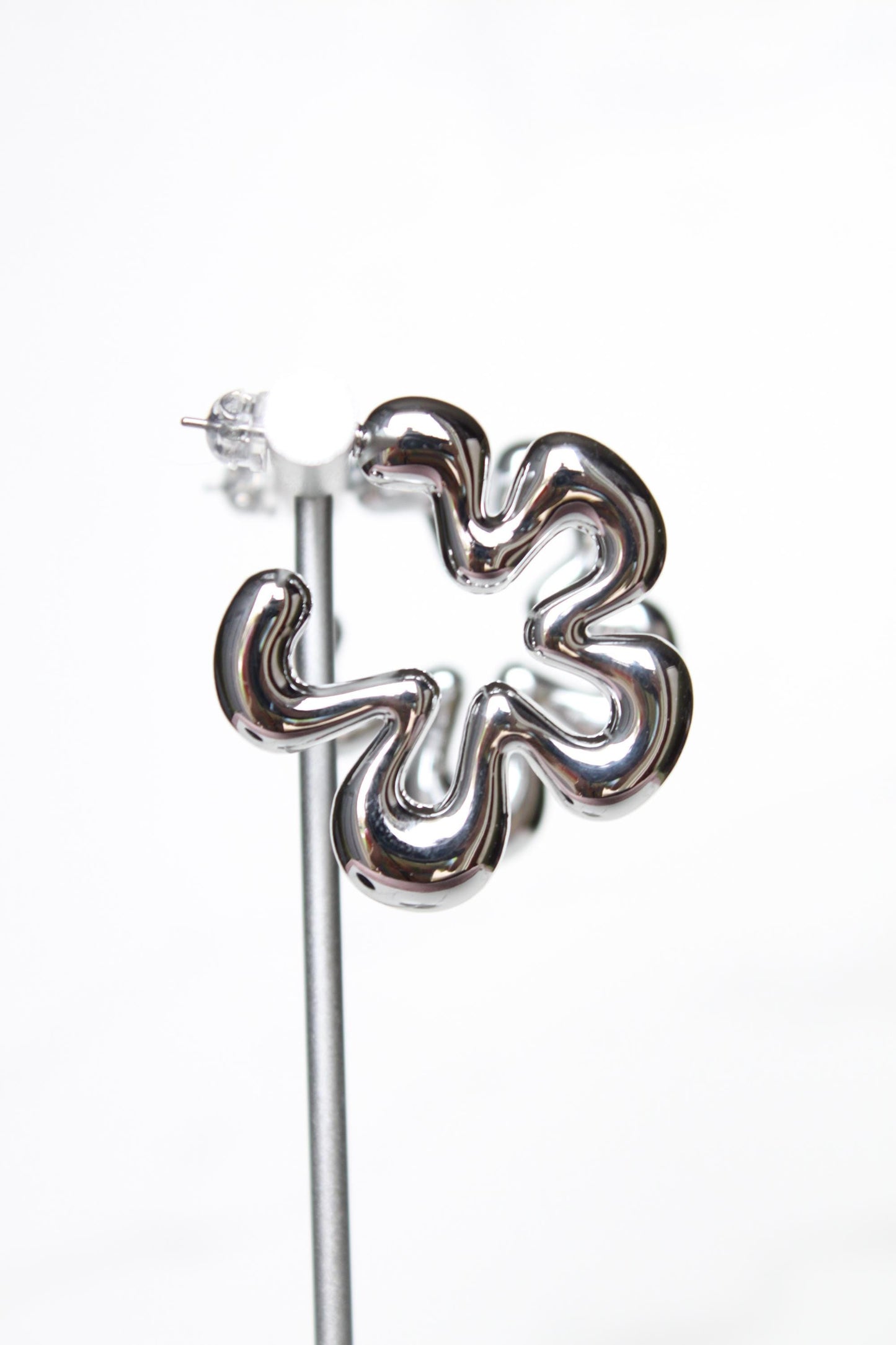 Silver Floral Hoop Earrings | Plastic Hoops | Women's Hoops | Gift for Friend | Gift for Her | Gift for Mom | Gift for Daughter