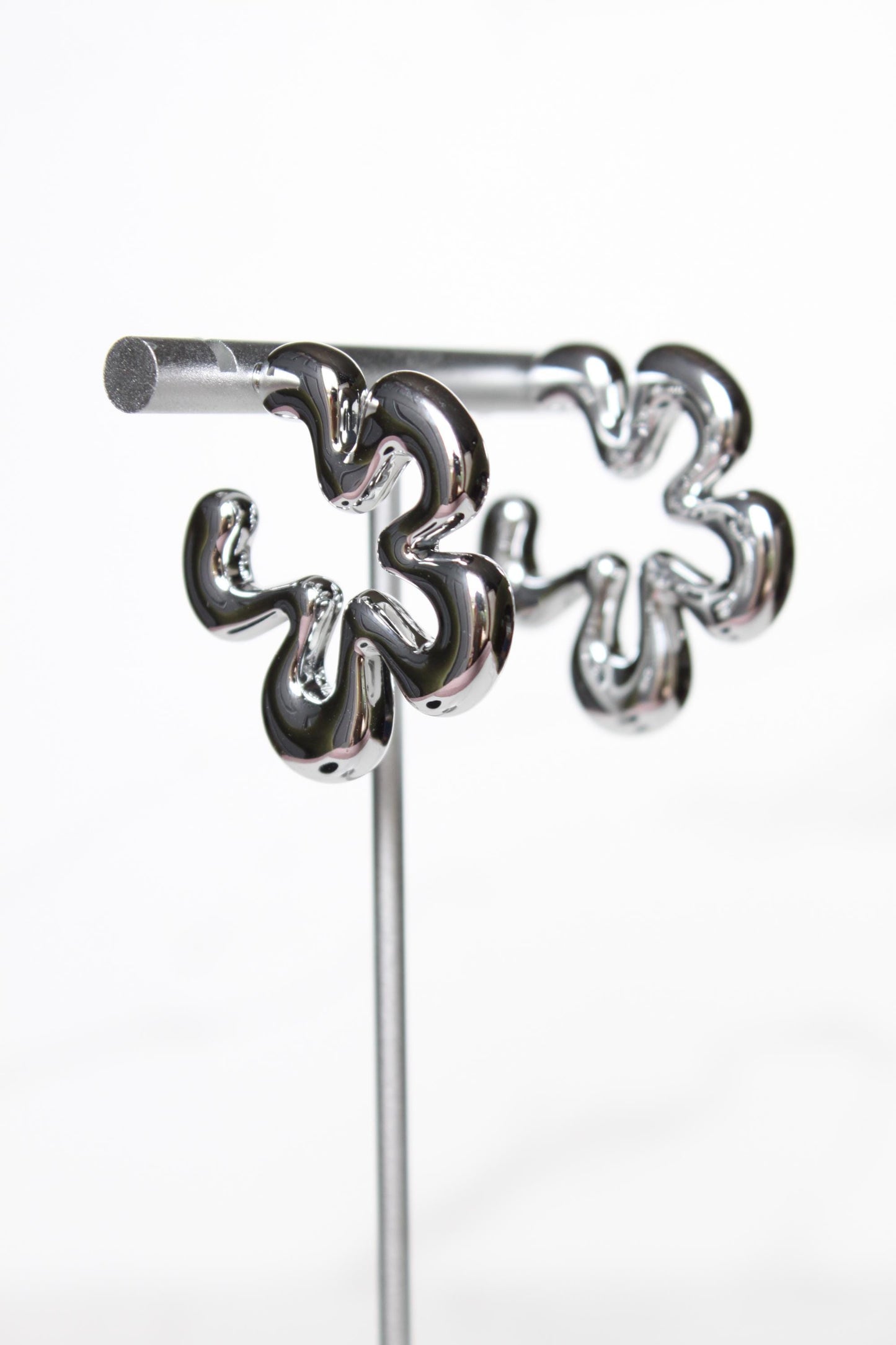 Silver Floral Hoop Earrings | Plastic Hoops | Women's Hoops | Gift for Friend | Gift for Her | Gift for Mom | Gift for Daughter