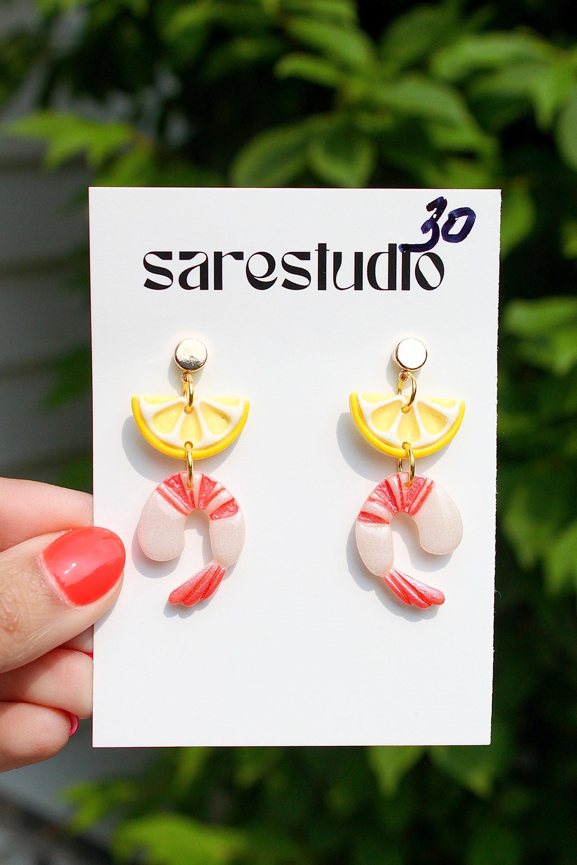 Shrimp Cocktail Earrings | Lemon & Shrimp Earrings | Summer Earrings | Clay Earrings | Shrimp Earrings | Birthday Gift | Gift for Friend