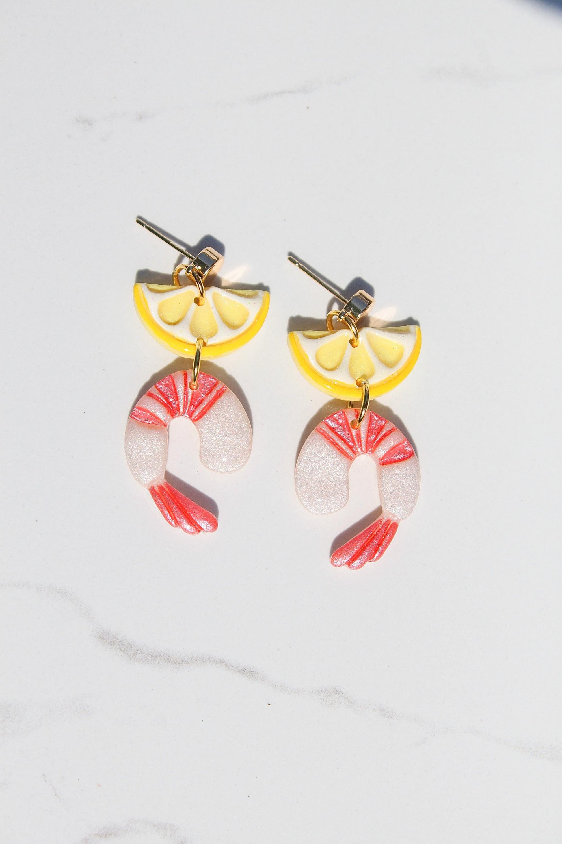 Shrimp Cocktail Earrings | Lemon & Shrimp Earrings | Summer Earrings | Clay Earrings | Shrimp Earrings | Birthday Gift | Gift for Friend