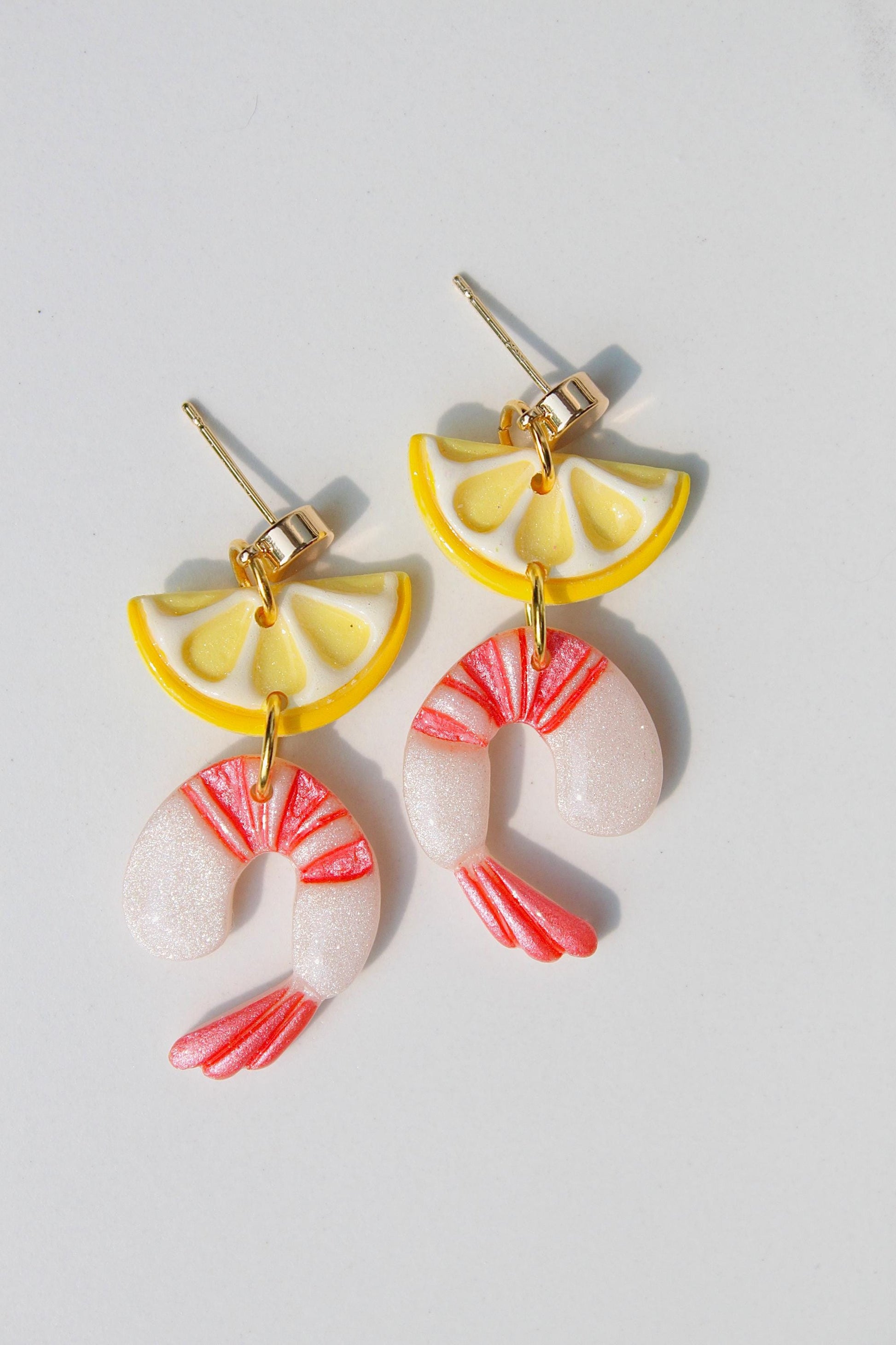 Shrimp Cocktail Earrings | Lemon & Shrimp Earrings | Summer Earrings | Clay Earrings | Shrimp Earrings | Birthday Gift | Gift for Friend