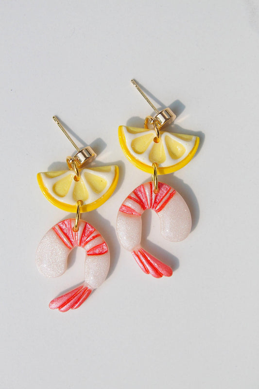 Shrimp Cocktail Earrings | Lemon & Shrimp Earrings | Summer Earrings | Clay Earrings | Shrimp Earrings | Birthday Gift | Gift for Friend