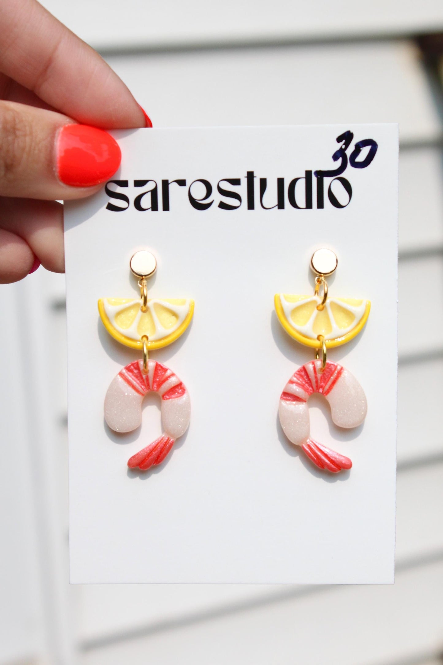 Shrimp Cocktail Earrings | Lemon & Shrimp Earrings | Summer Earrings | Clay Earrings | Shrimp Earrings | Birthday Gift | Gift for Friend
