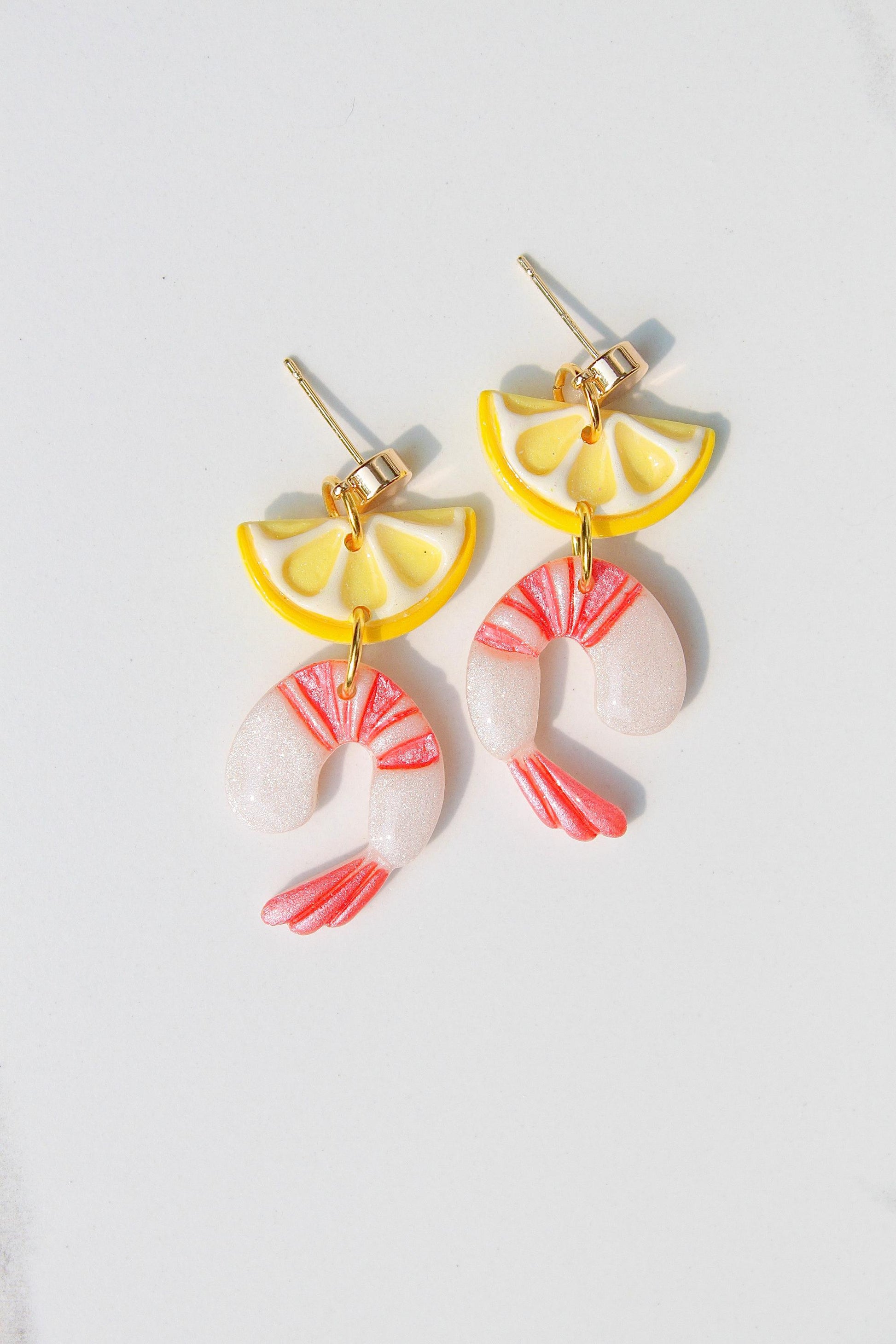 Shrimp Cocktail Earrings | Lemon & Shrimp Earrings | Summer Earrings | Clay Earrings | Shrimp Earrings | Birthday Gift | Gift for Friend