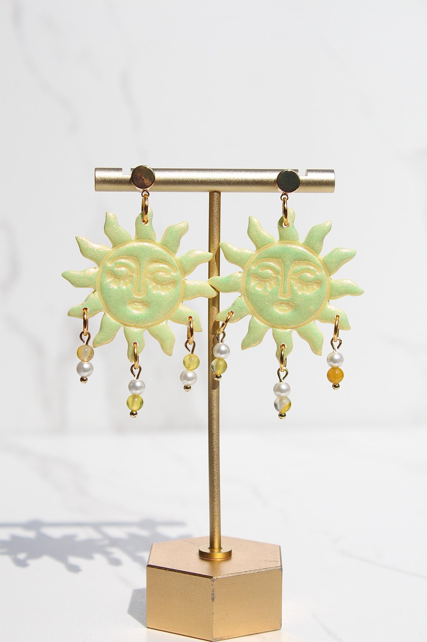 Colorful Sun Earrings – Beaded Polymer Clay Earrings in Pastel & Bright Colors, Handmade Celestial Jewelry, Statement Earrings Gift