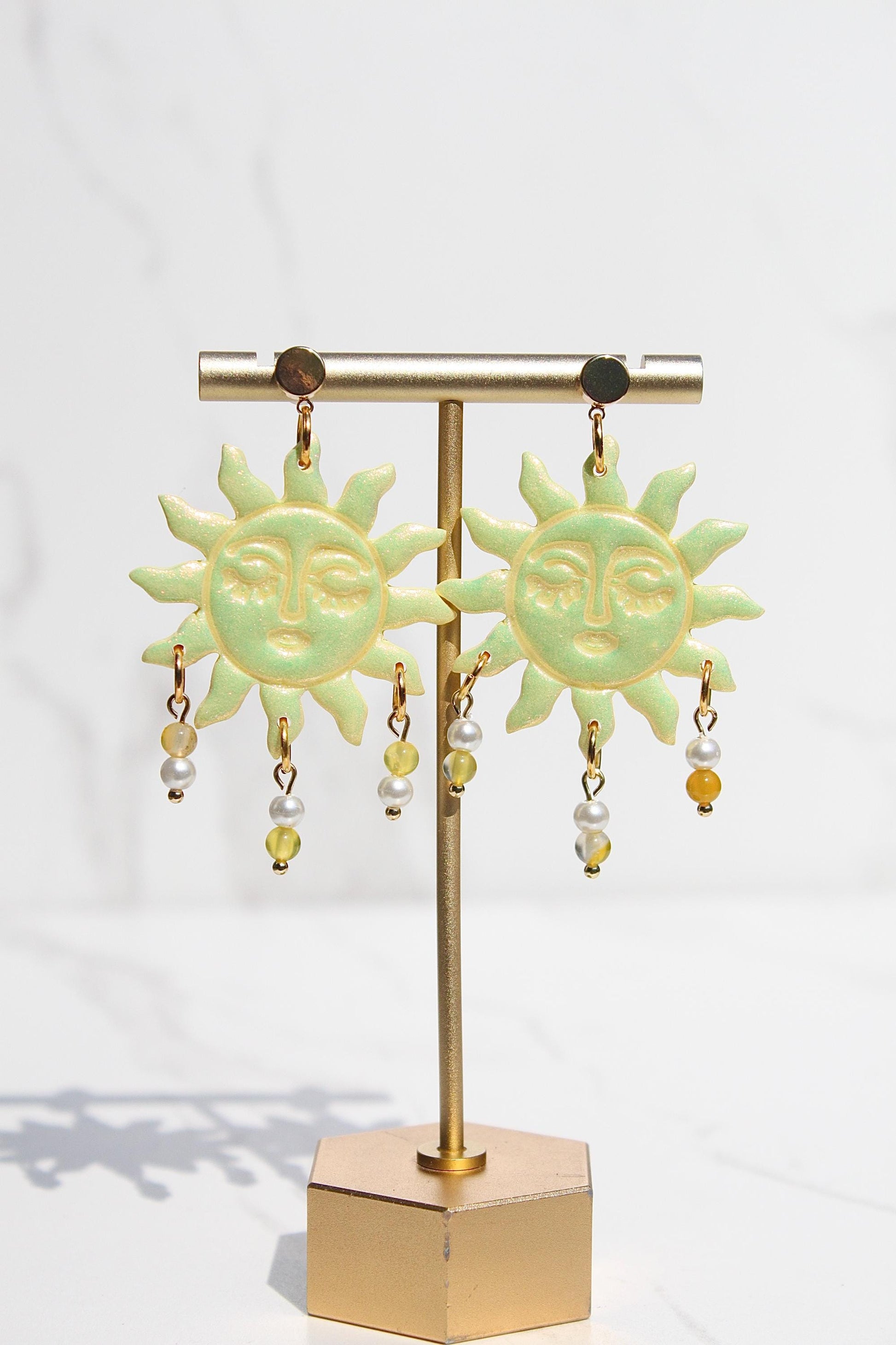 Colorful Sun Earrings – Beaded Polymer Clay Earrings in Pastel & Bright Colors, Handmade Celestial Jewelry, Statement Earrings Gift