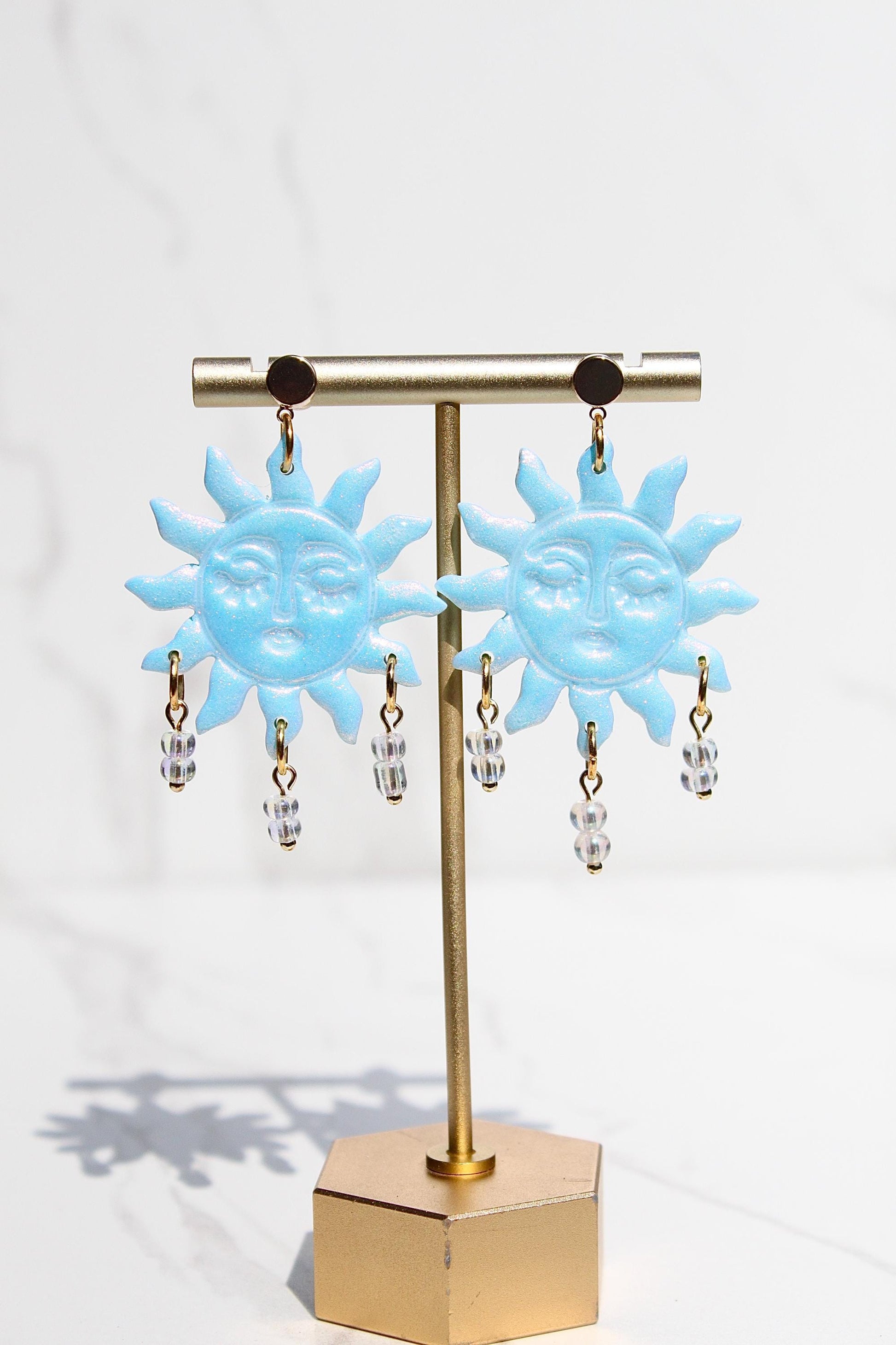 Colorful Sun Earrings – Beaded Polymer Clay Earrings in Pastel & Bright Colors, Handmade Celestial Jewelry, Statement Earrings Gift