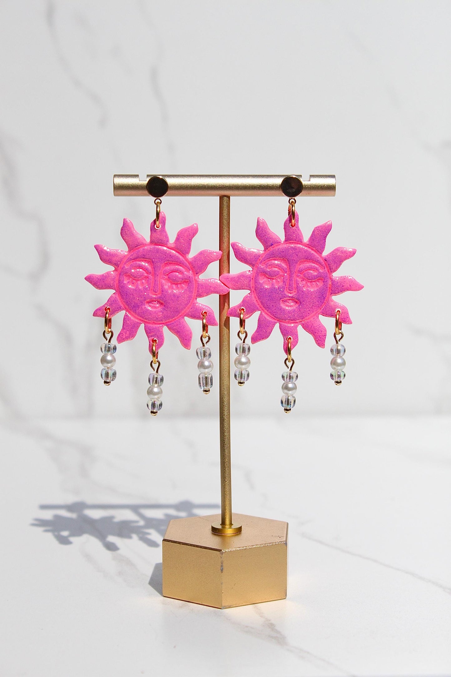 Colorful Sun Earrings – Beaded Polymer Clay Earrings in Pastel & Bright Colors, Handmade Celestial Jewelry, Statement Earrings Gift