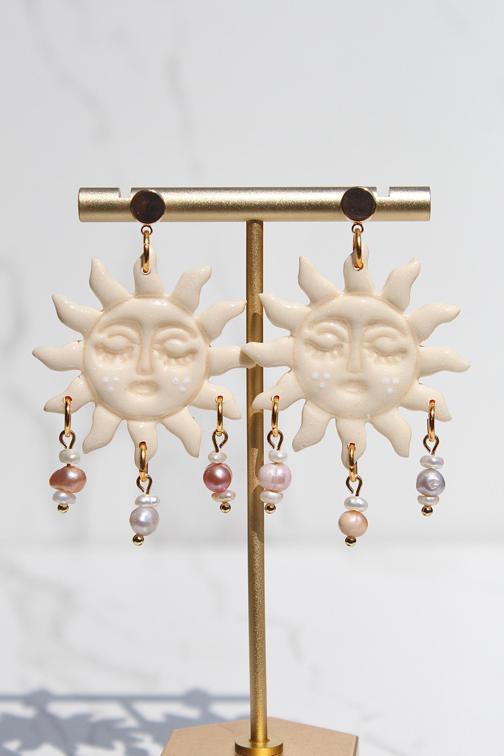 Colorful Sun Earrings – Beaded Polymer Clay Earrings in Pastel & Bright Colors, Handmade Celestial Jewelry, Statement Earrings Gift