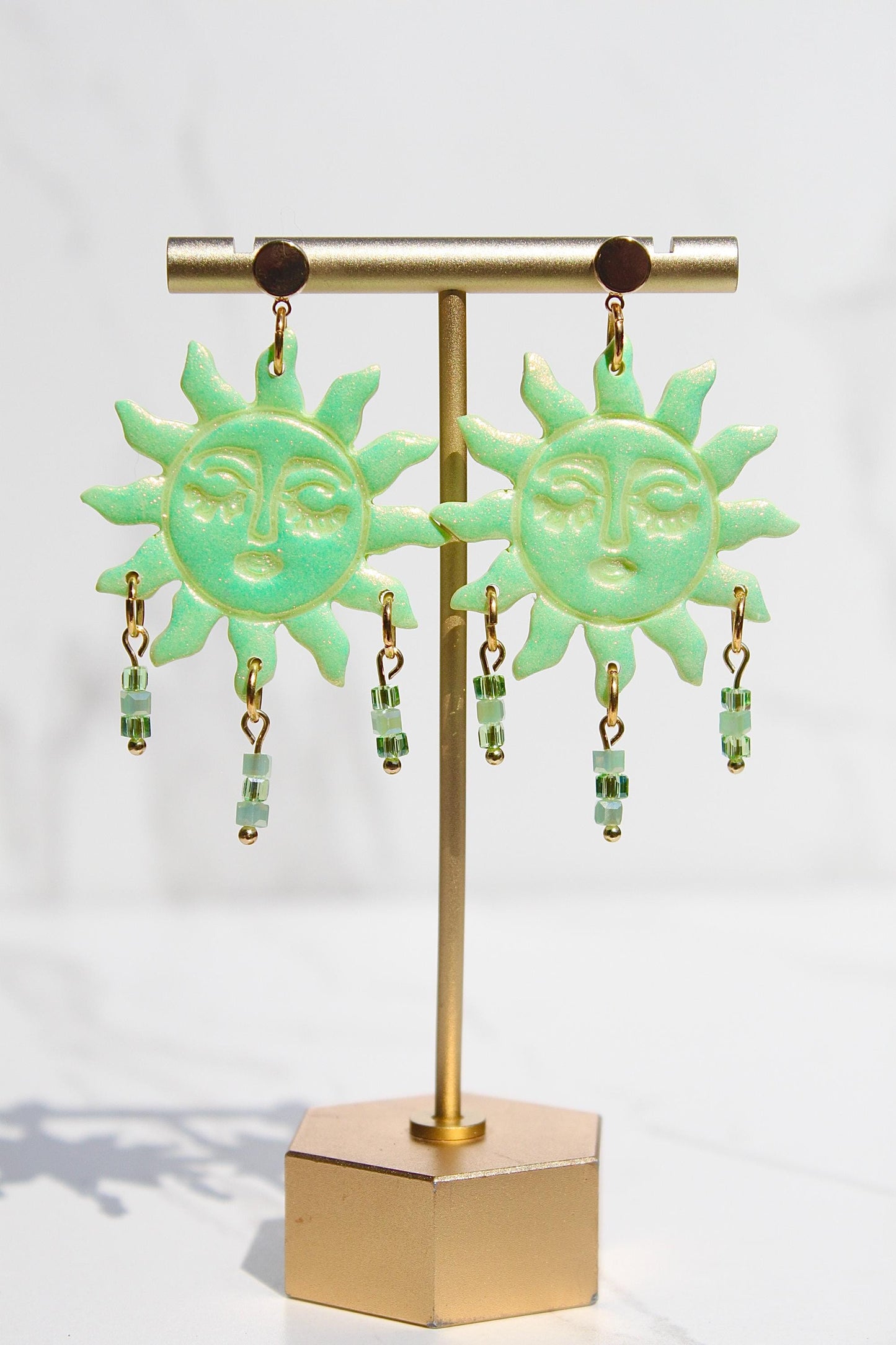 Colorful Sun Earrings – Beaded Polymer Clay Earrings in Pastel & Bright Colors, Handmade Celestial Jewelry, Statement Earrings Gift