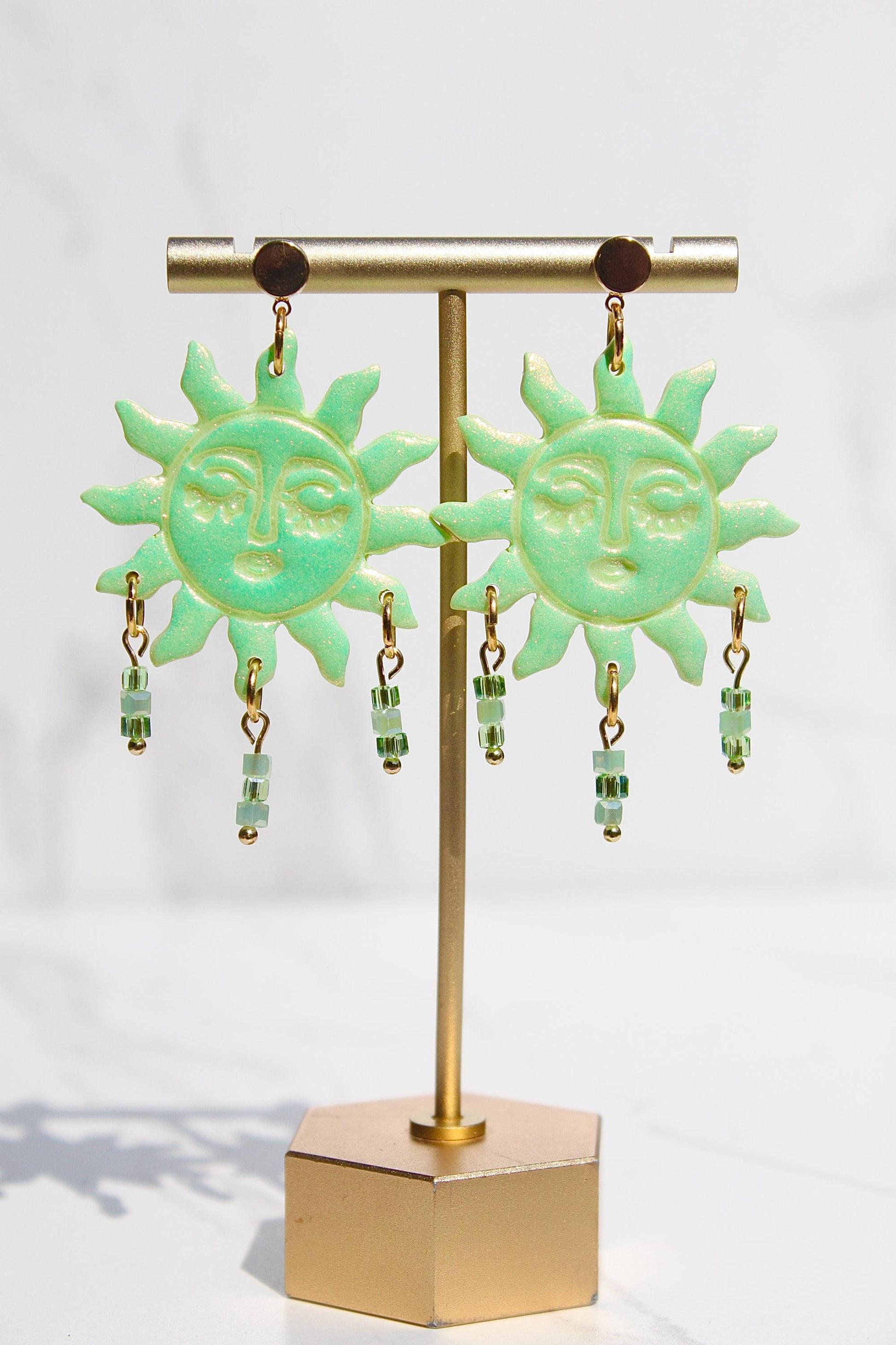 Colorful Sun Earrings – Beaded Polymer Clay Earrings in Pastel & Bright Colors, Handmade Celestial Jewelry, Statement Earrings Gift