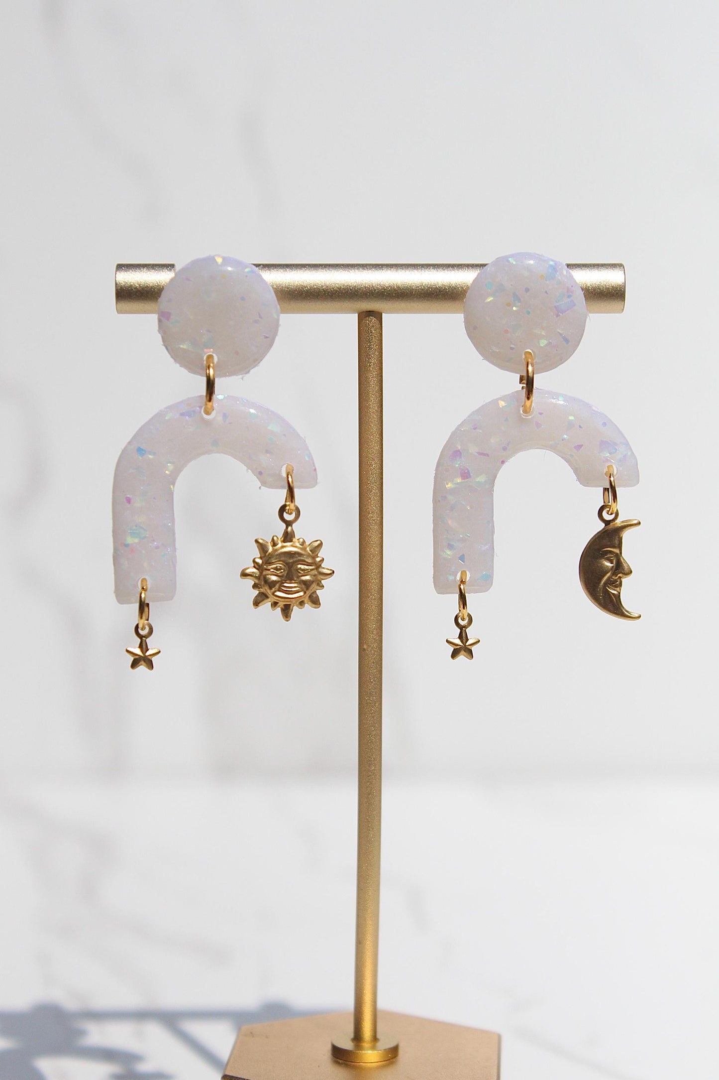 Celestial Opalescent Clay Earrings – Handmade Clay Earrings, Handmade Polymer Clay Earrings, Dreamy Gift for Her, Celestial Jewelry