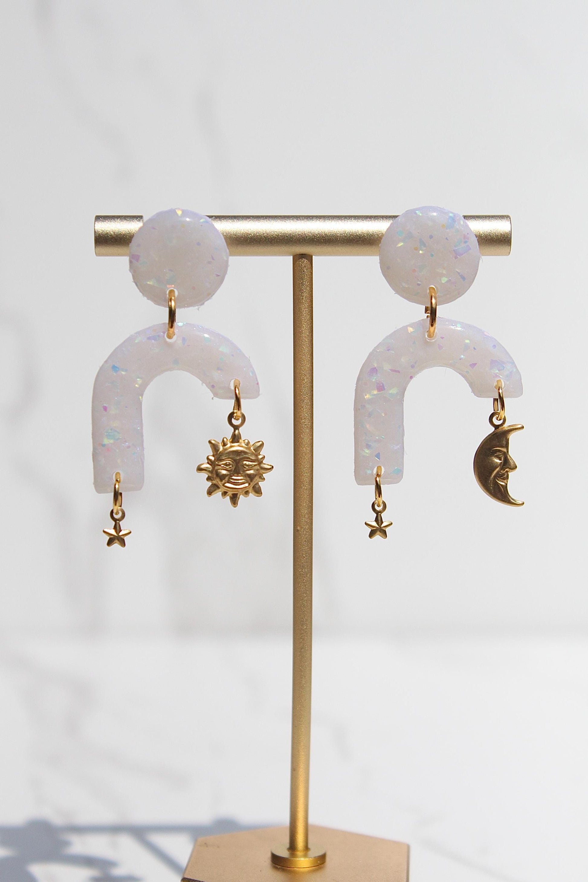 Celestial Opalescent Clay Earrings – Handmade Clay Earrings, Handmade Polymer Clay Earrings, Dreamy Gift for Her, Celestial Jewelry