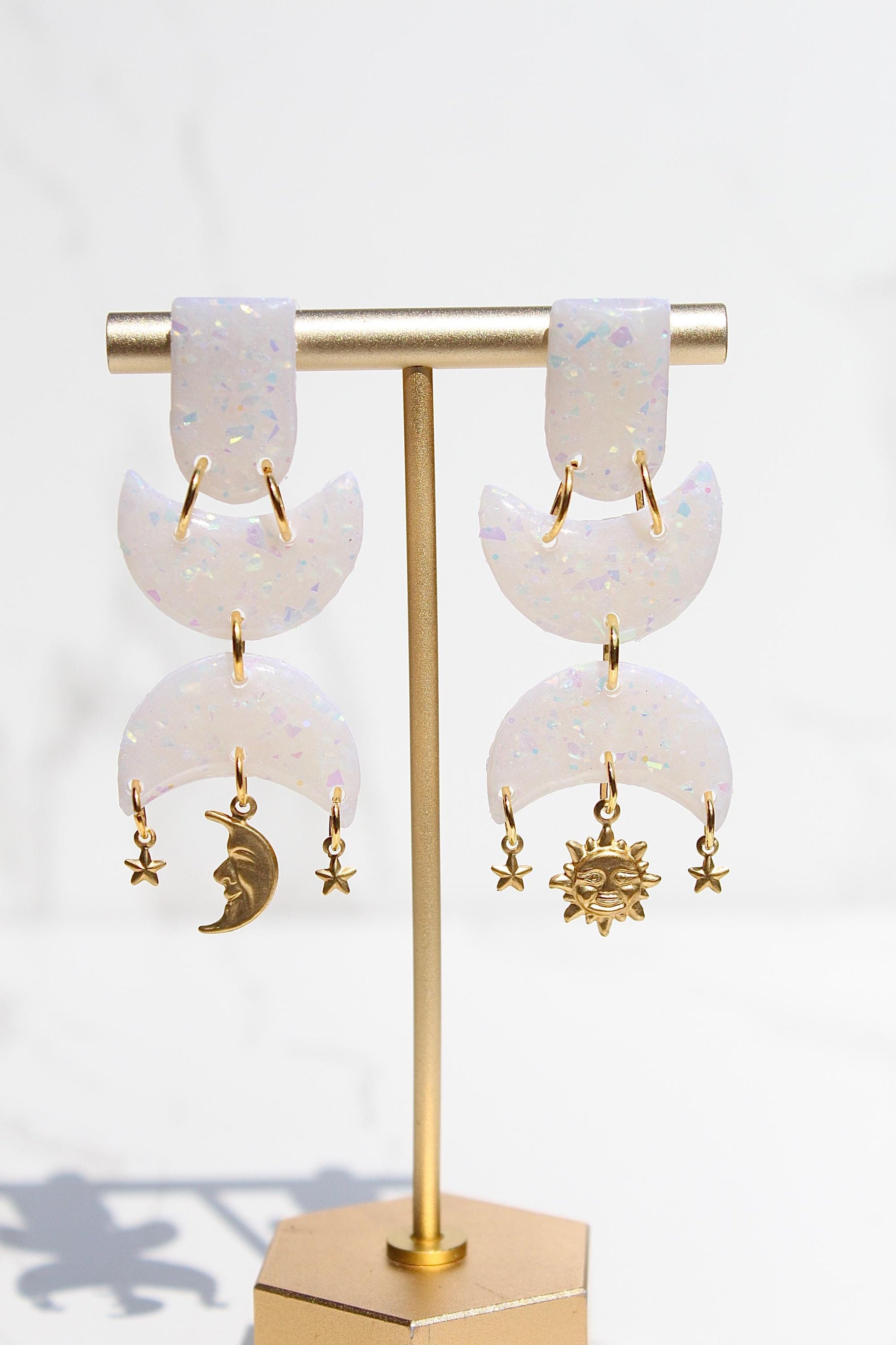 Celestial Opalescent Clay Earrings – Handmade Clay Earrings, Handmade Polymer Clay Earrings, Dreamy Gift for Her, Celestial Jewelry