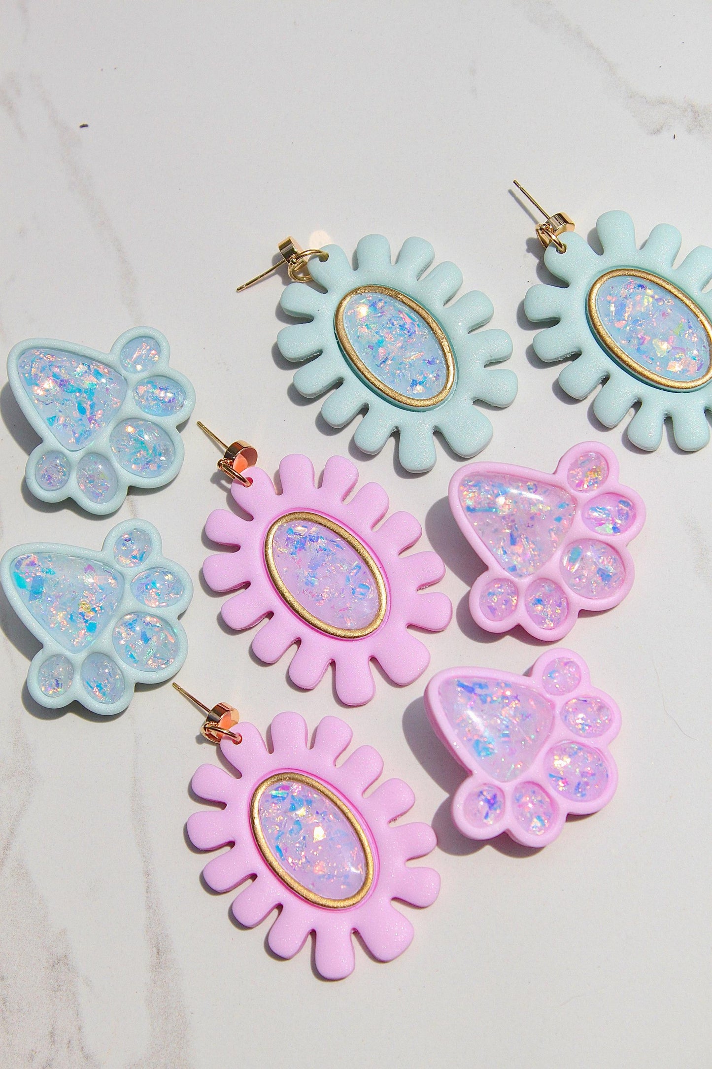 Opalescent Statement Clay Earrings – Pink & Blue Iridescent Shine