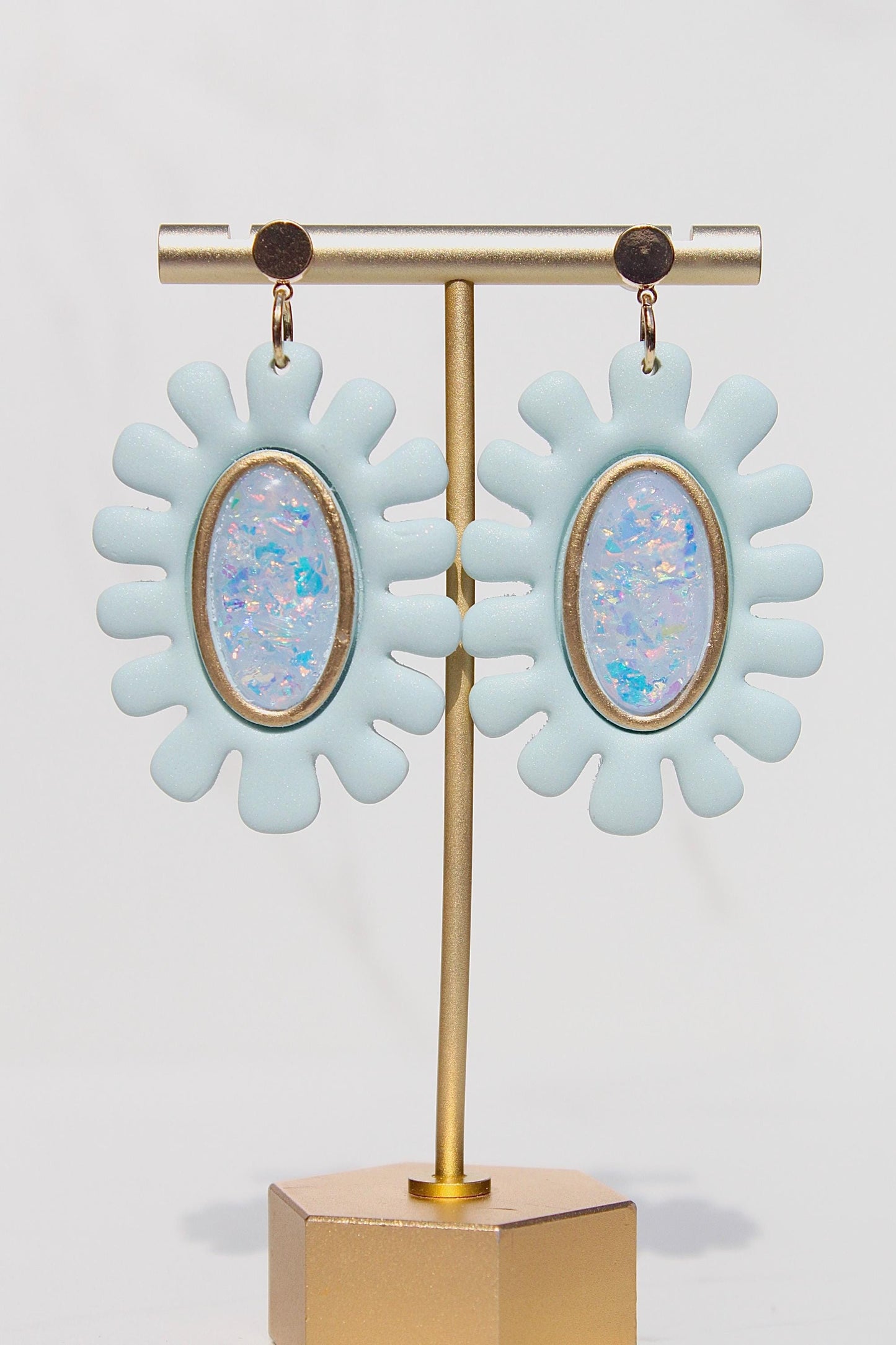 Opalescent Statement Clay Earrings – Pink & Blue Iridescent Shine