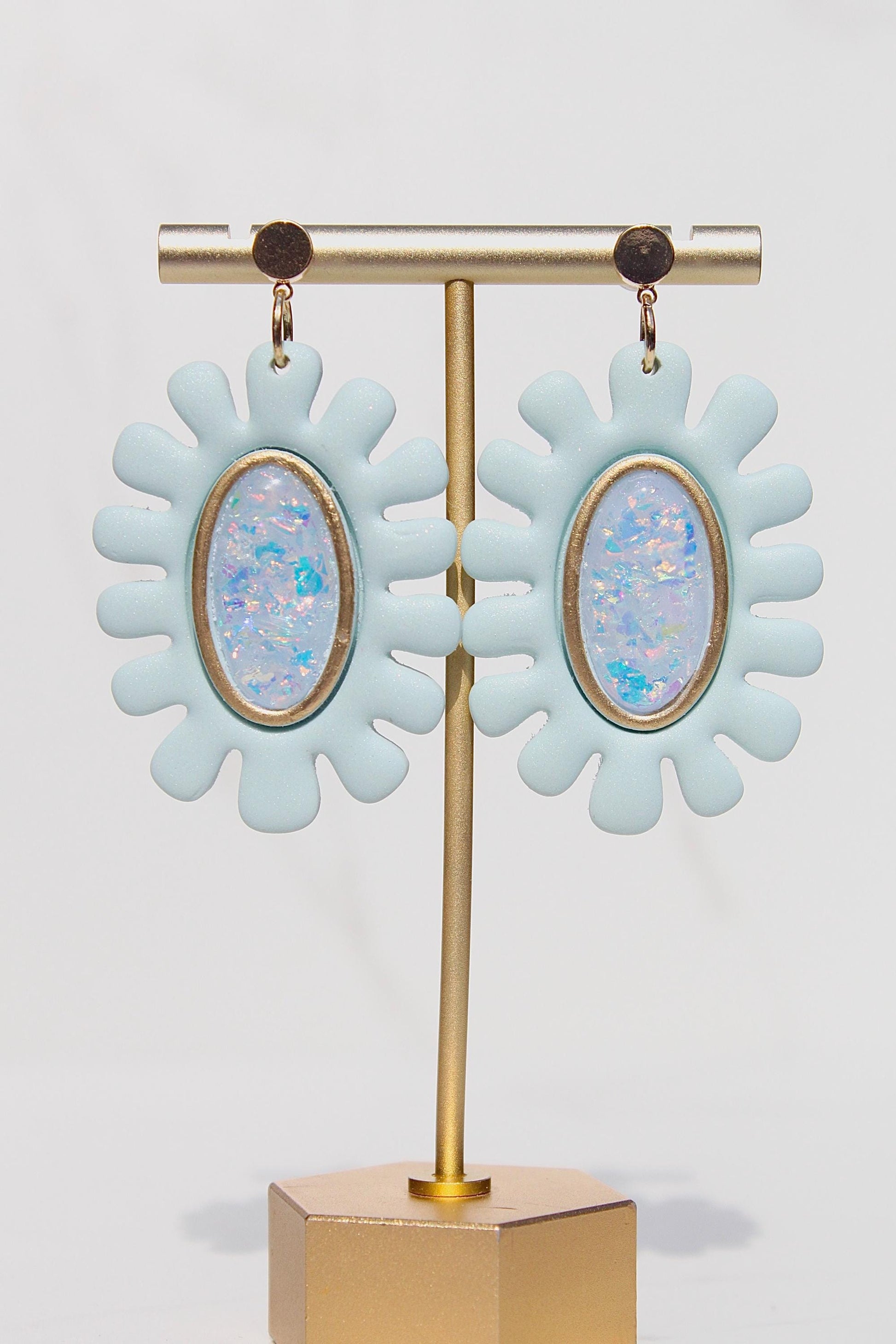 Opalescent Statement Clay Earrings – Pink & Blue Iridescent Shine