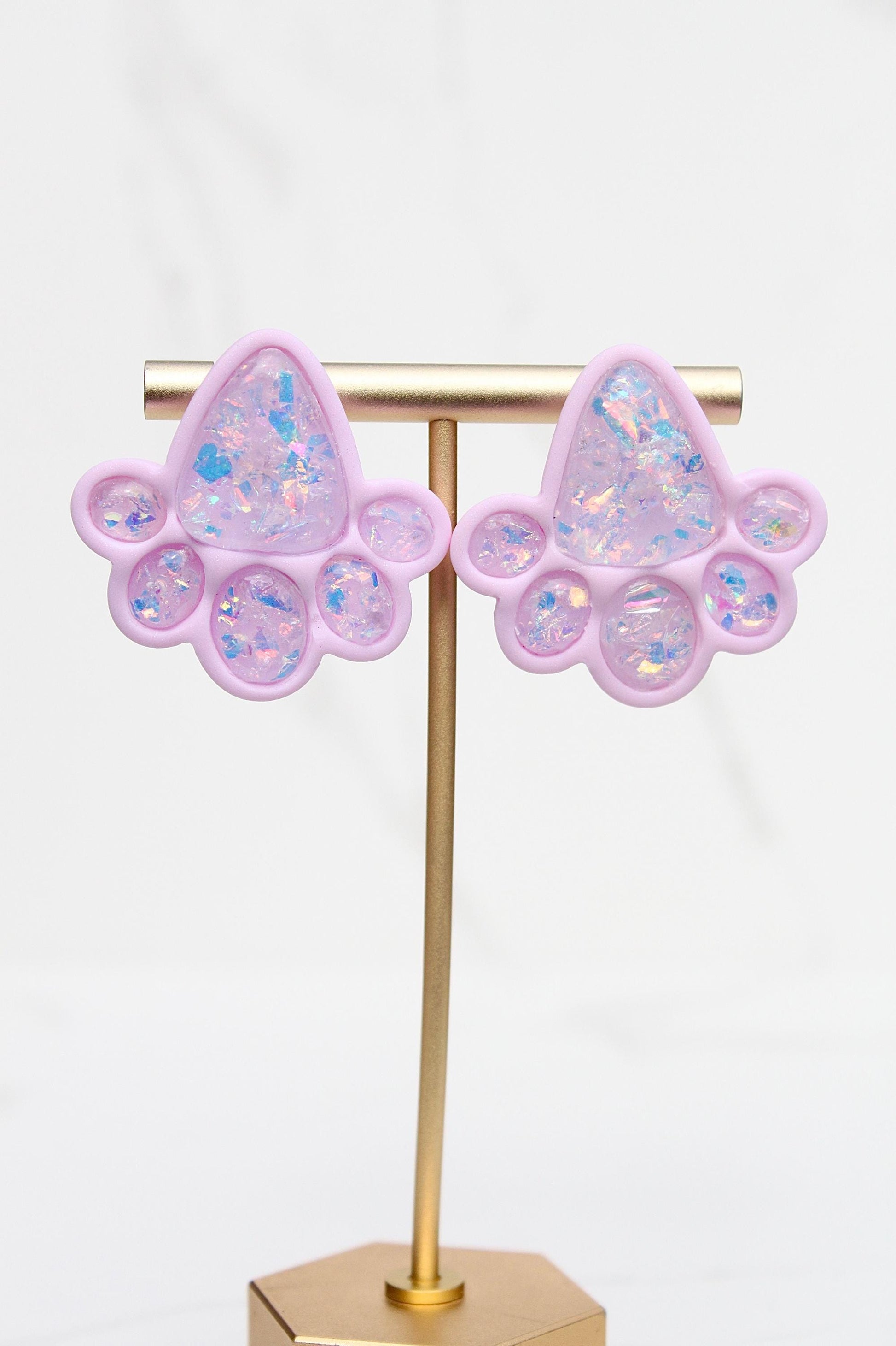 Opalescent Statement Clay Earrings – Pink & Blue Iridescent Shine