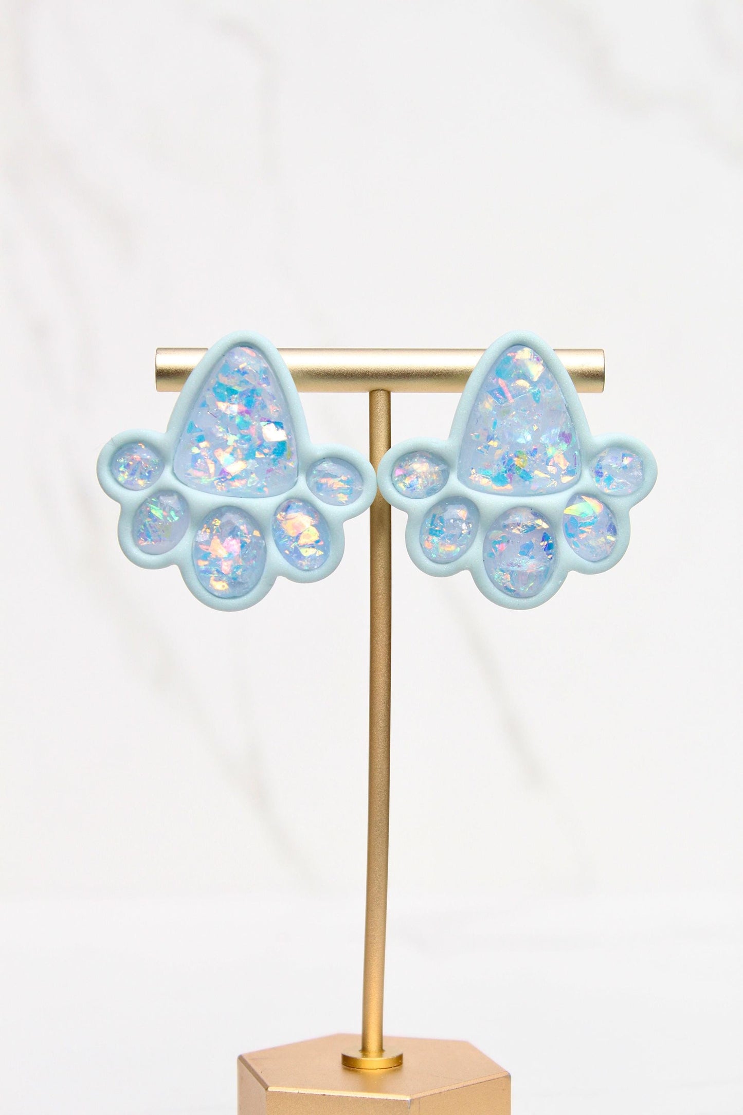 Opalescent Statement Clay Earrings – Pink & Blue Iridescent Shine