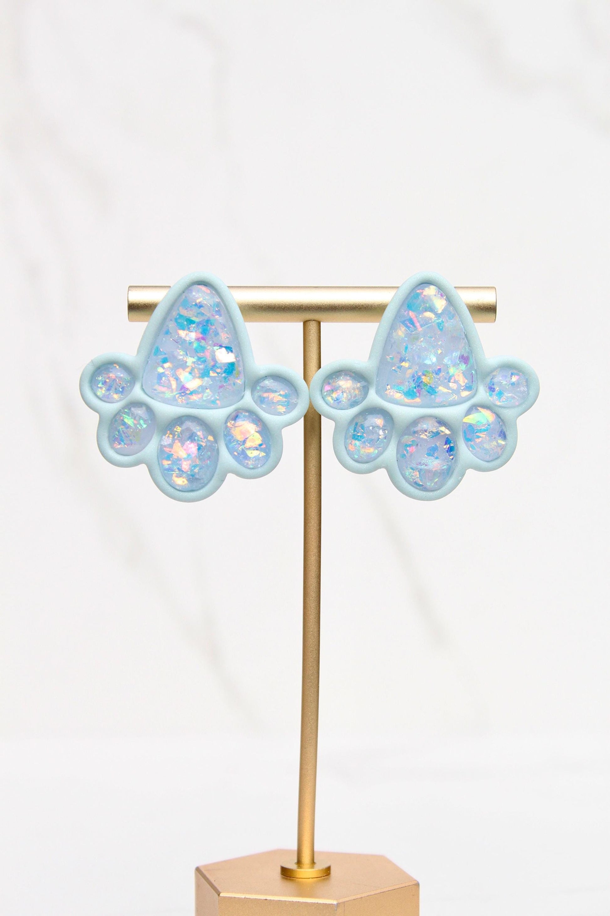 Opalescent Statement Clay Earrings – Pink & Blue Iridescent Shine